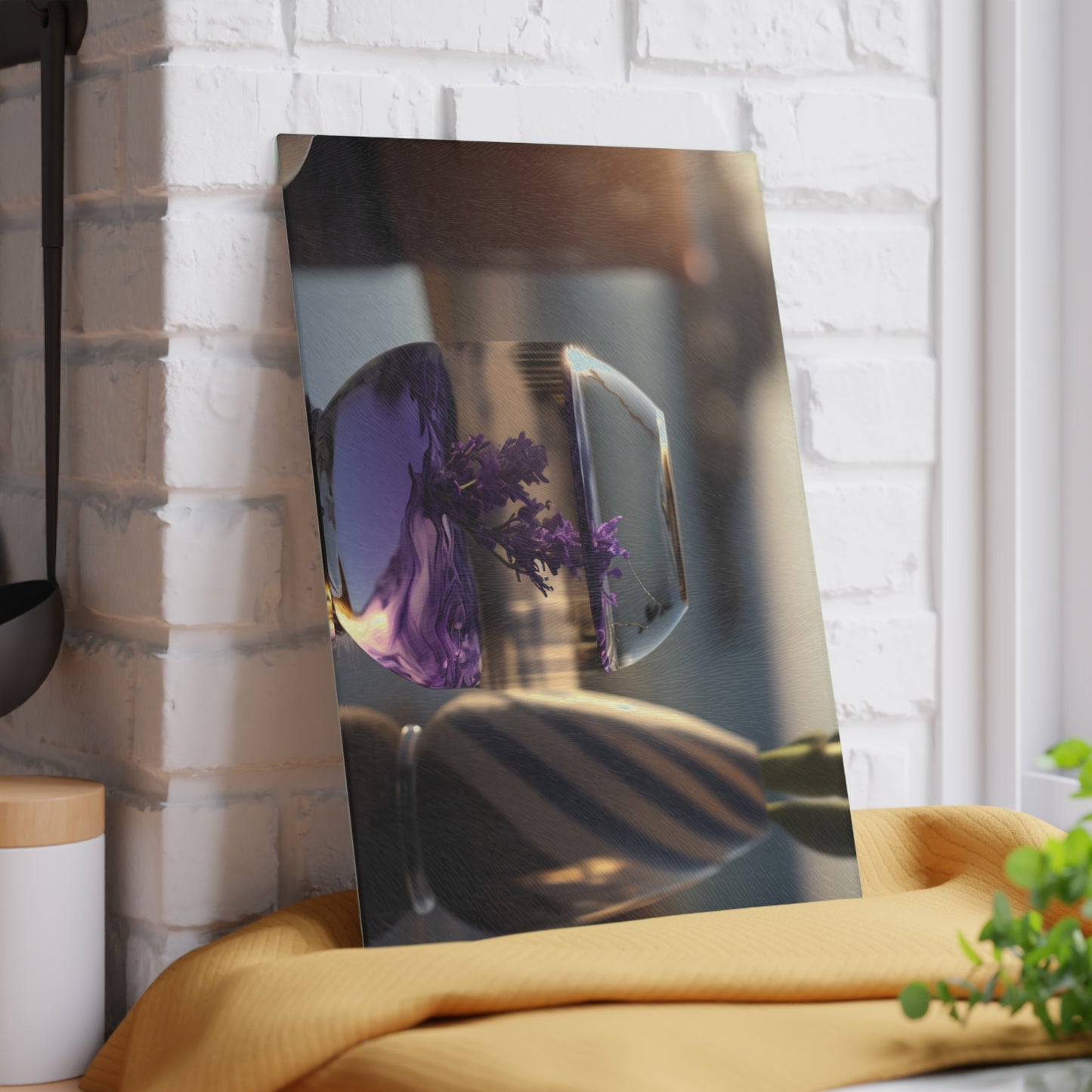 Glass Cutting Board Lavender in a vase 1