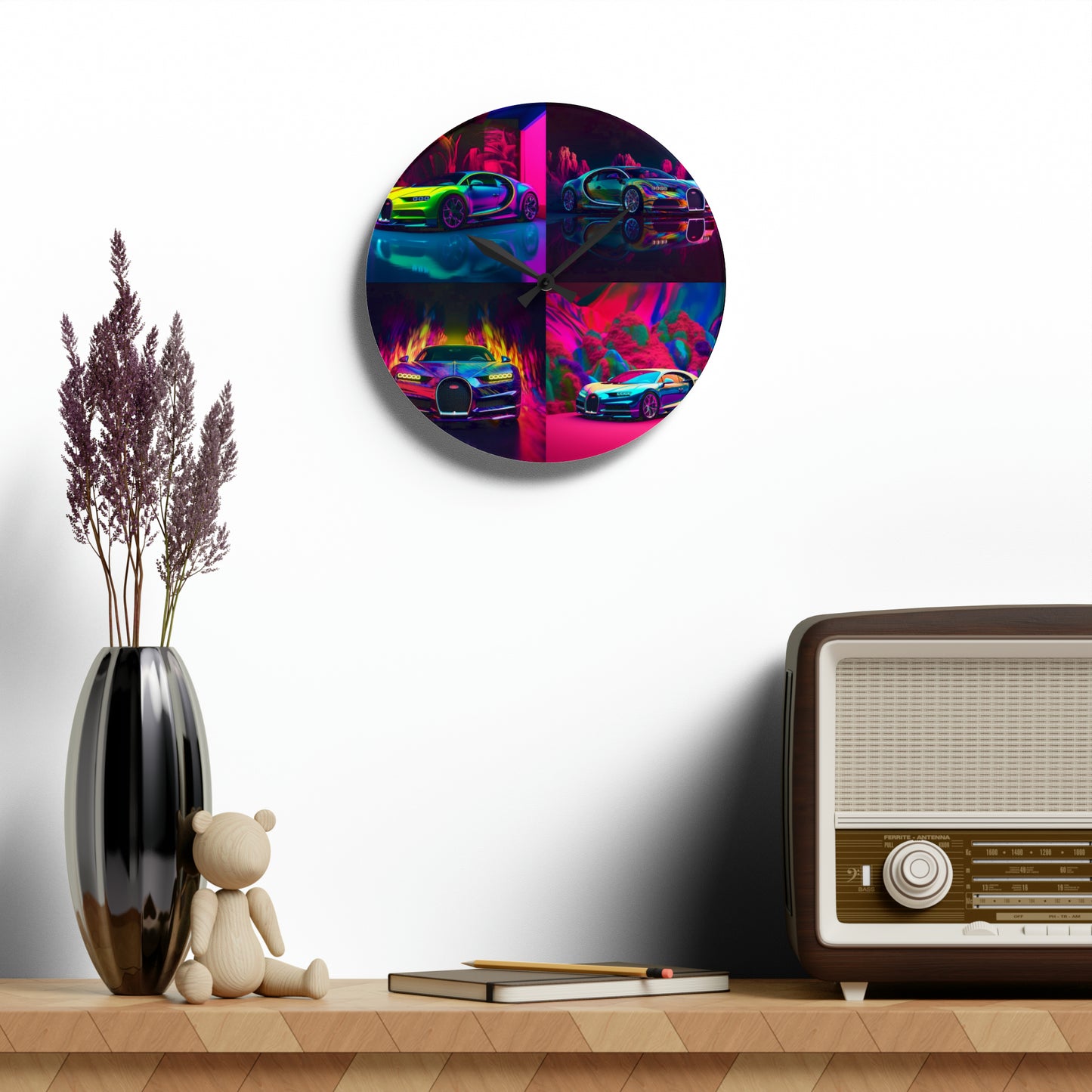 Acrylic Wall Clock Florescent Bugatti Flair 5