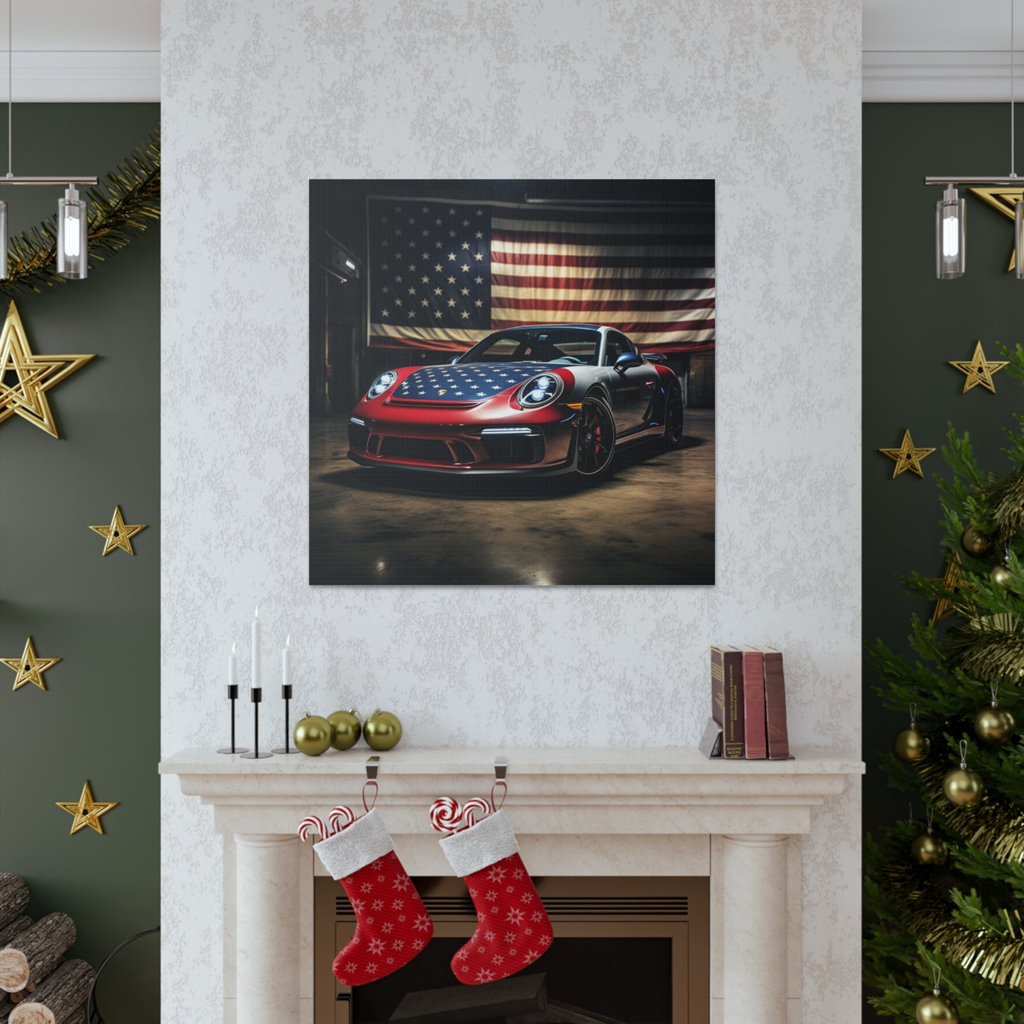 Canvas Gallery Wraps American Flag Background Porsche 1