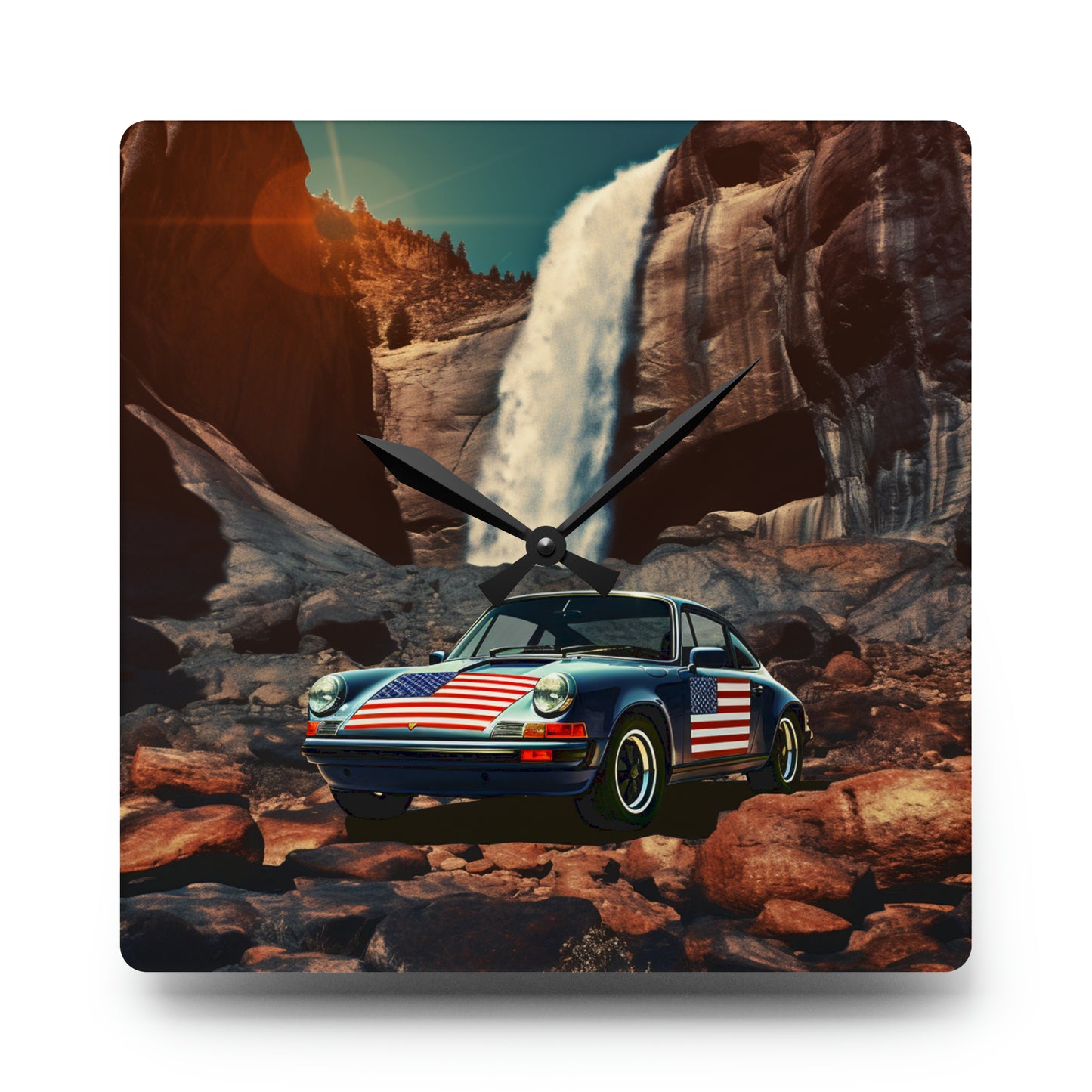 Acrylic Wall Clock American Flag Porsche Abstract 2