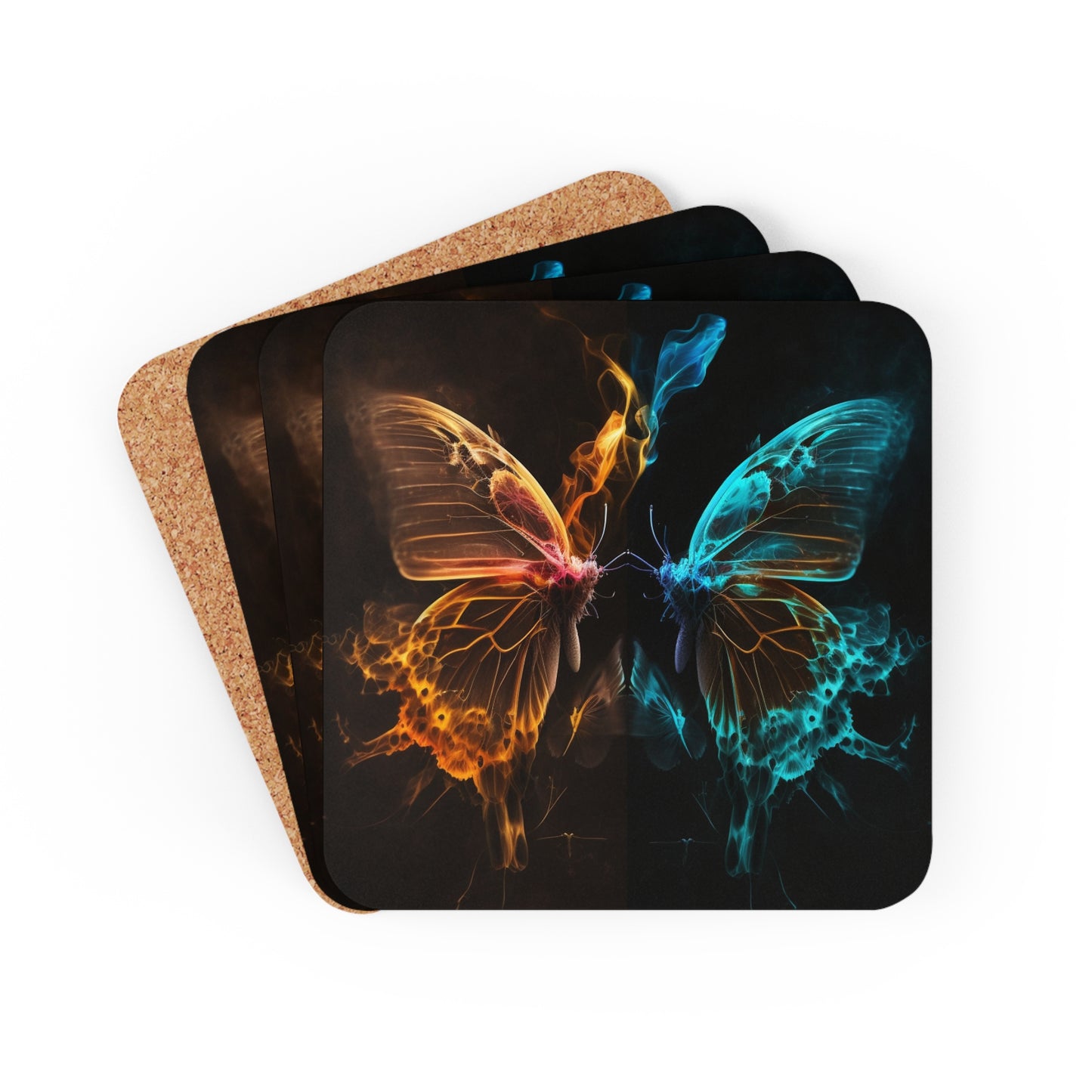 Corkwood Coaster Set Kiss Neon Butterfly 10