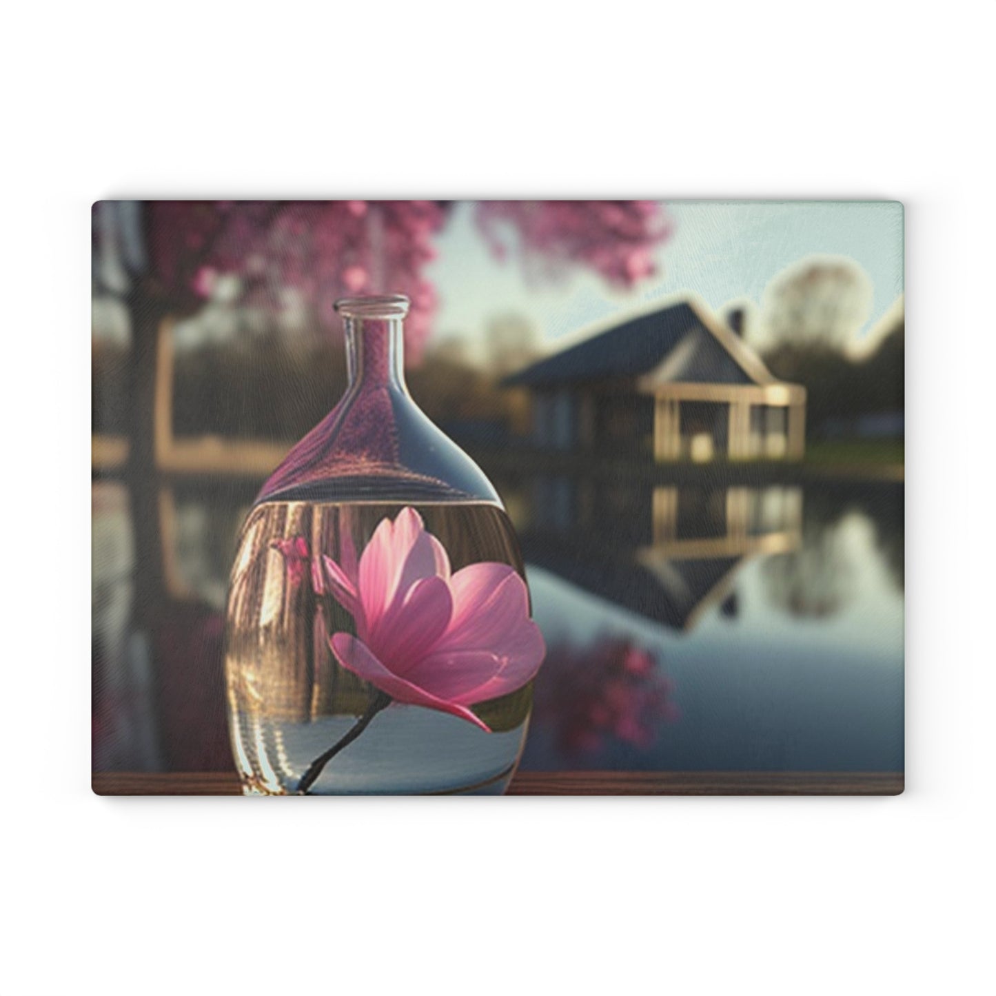 Glass Cutting Board Magnolia in a Glass vase 2