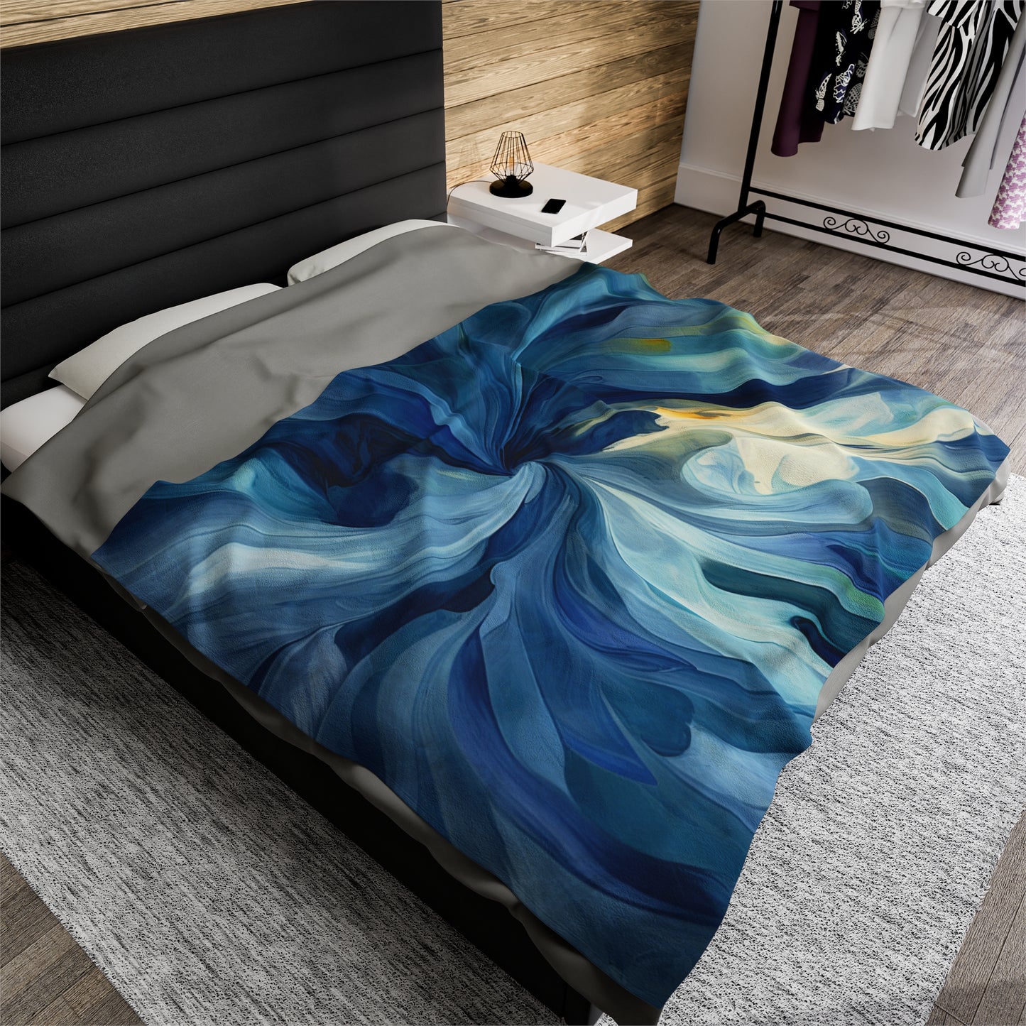 Velveteen Plush Blanket Blue Tluip Abstract 4