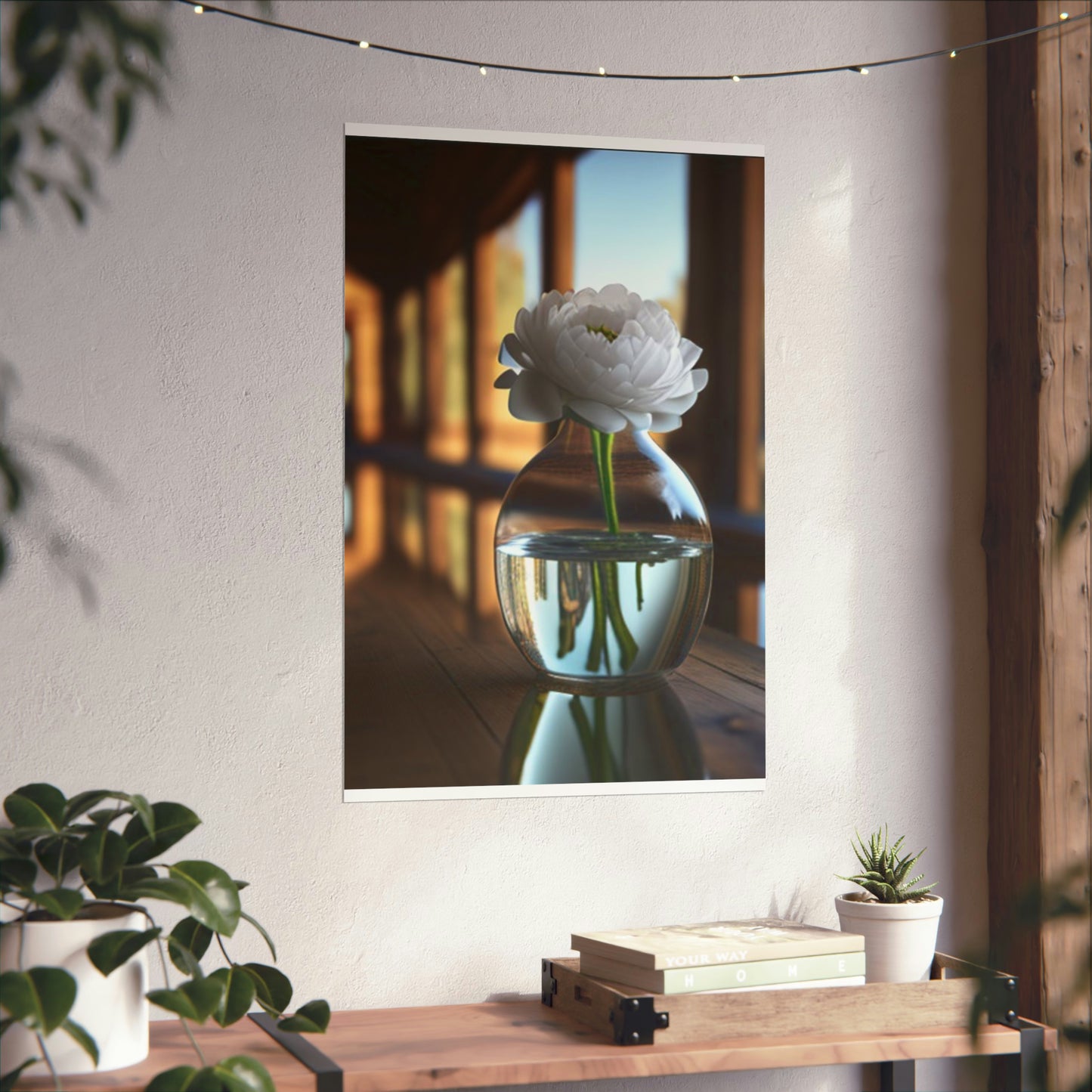 Premium Matte Vertical Posters White Peony glass vase 3