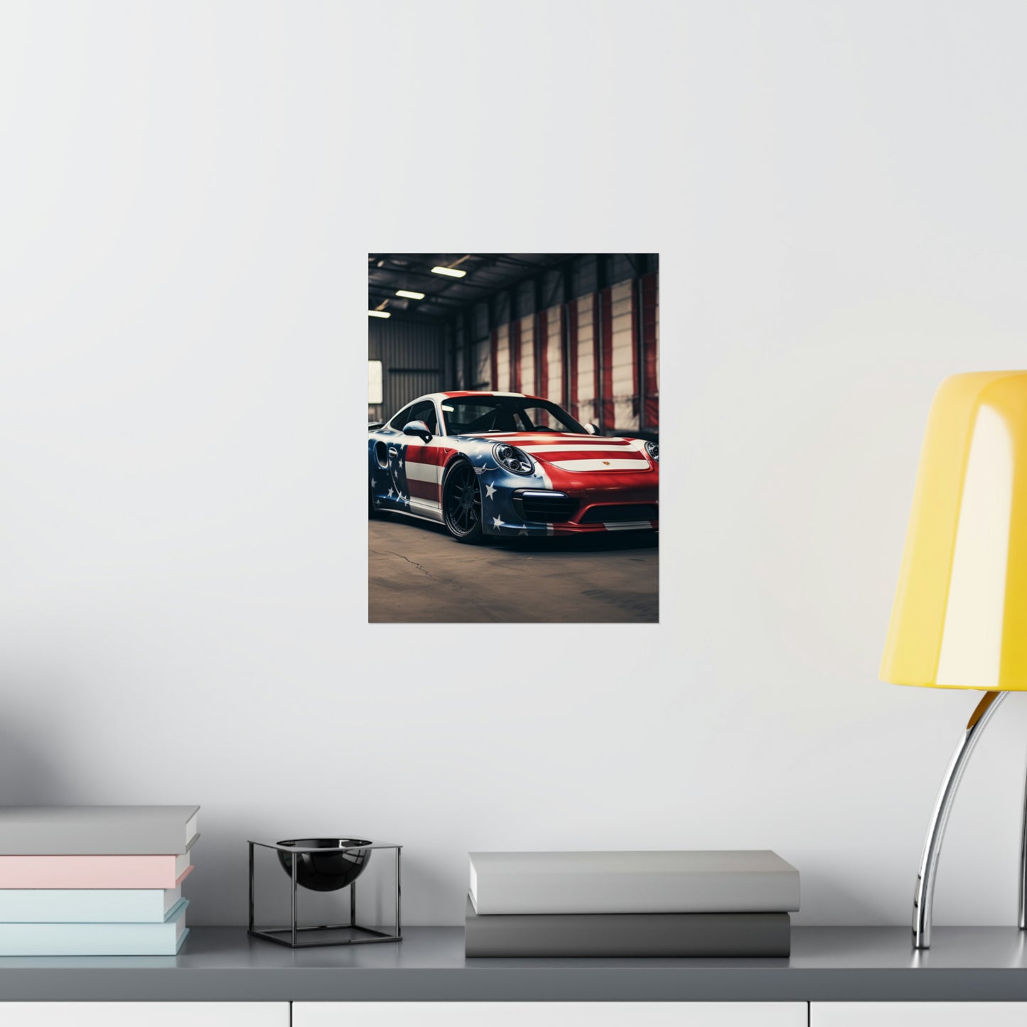 Premium Matte Vertical Posters American Flag Porsche 2