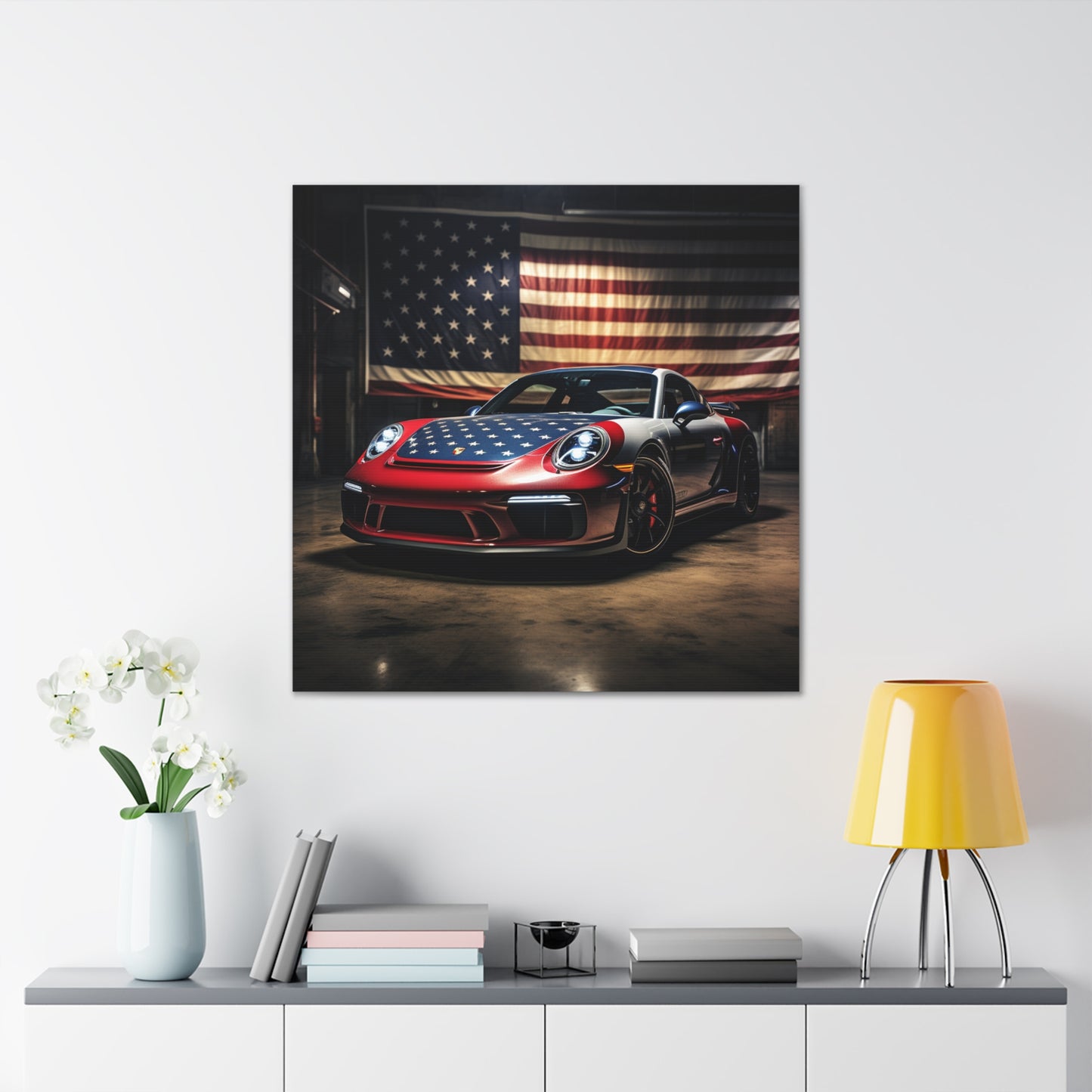 Canvas Gallery Wraps American Flag Background Porsche 1