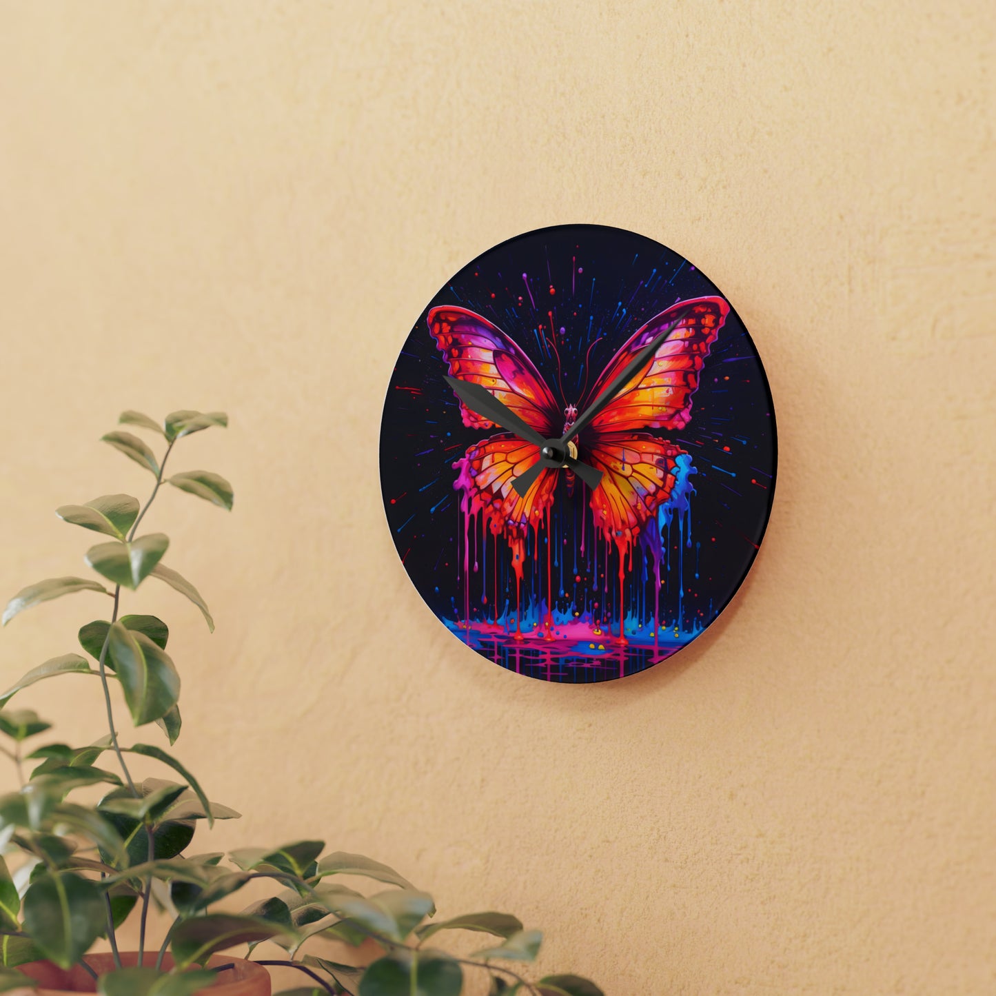Acrylic Wall Clock Pink Butterfly Flair 4