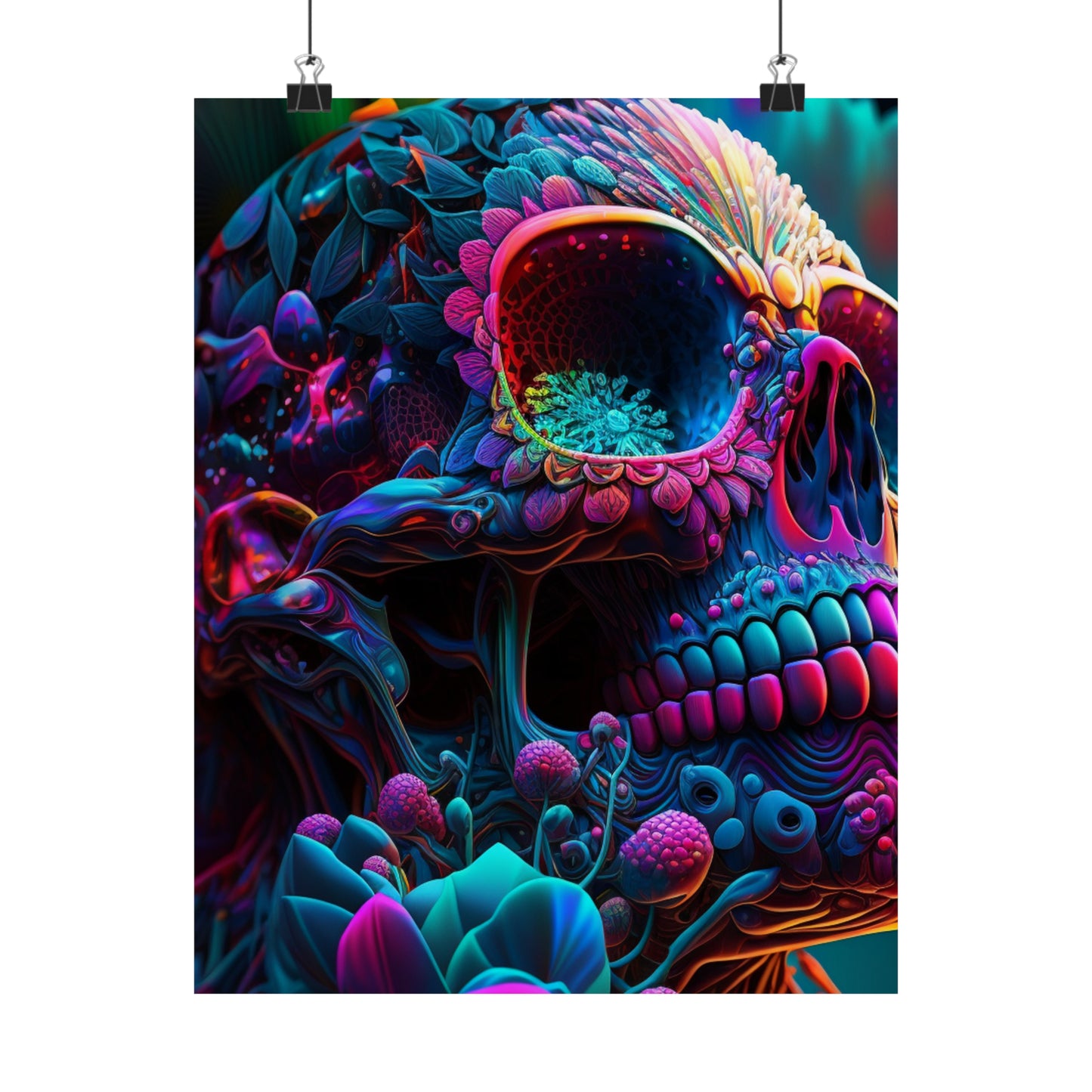 Premium Matte Vertical Posters Florescent Skull Death 3