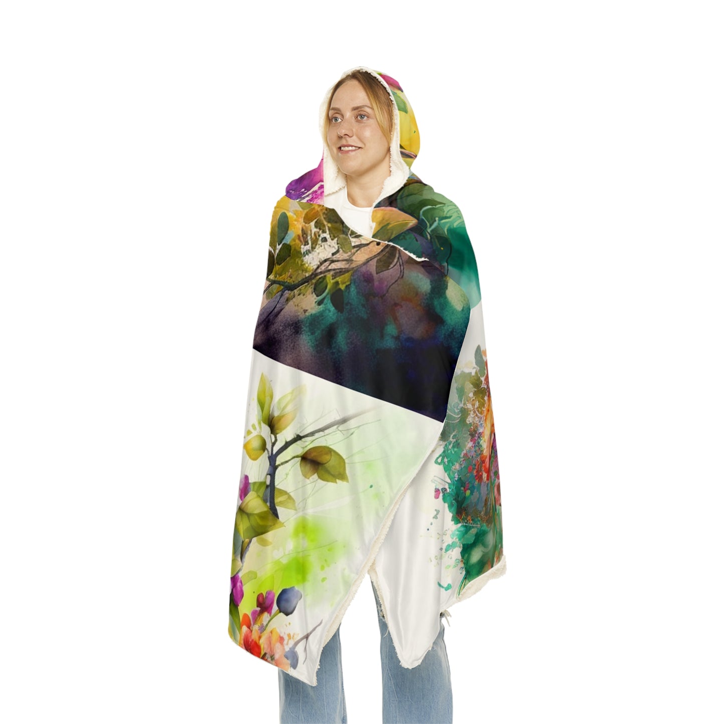 Snuggle Hooded Blanket Mother Nature Bright Spring Colors Realistic Watercolor 5