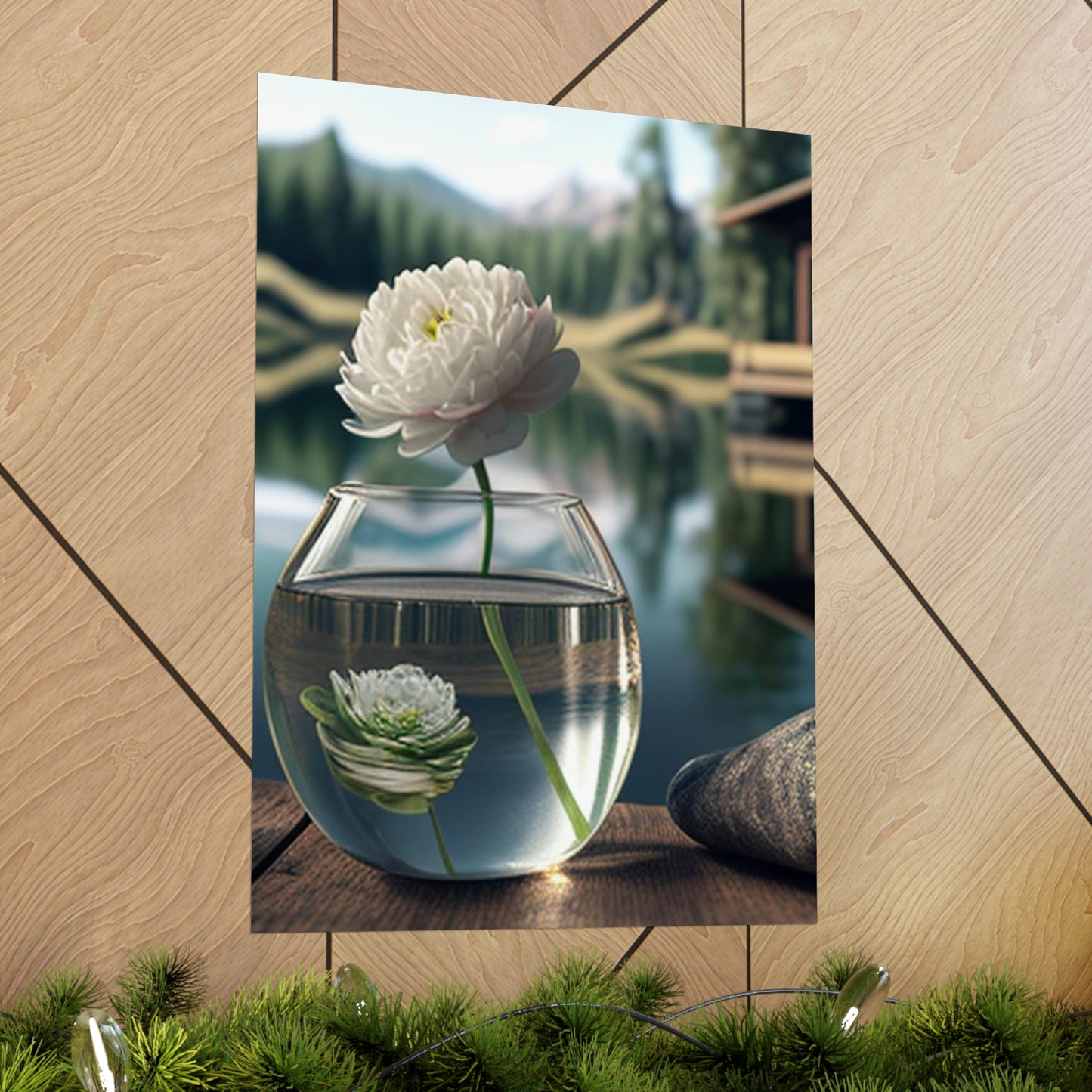 Premium Matte Vertical Posters White Peony glass vase 2