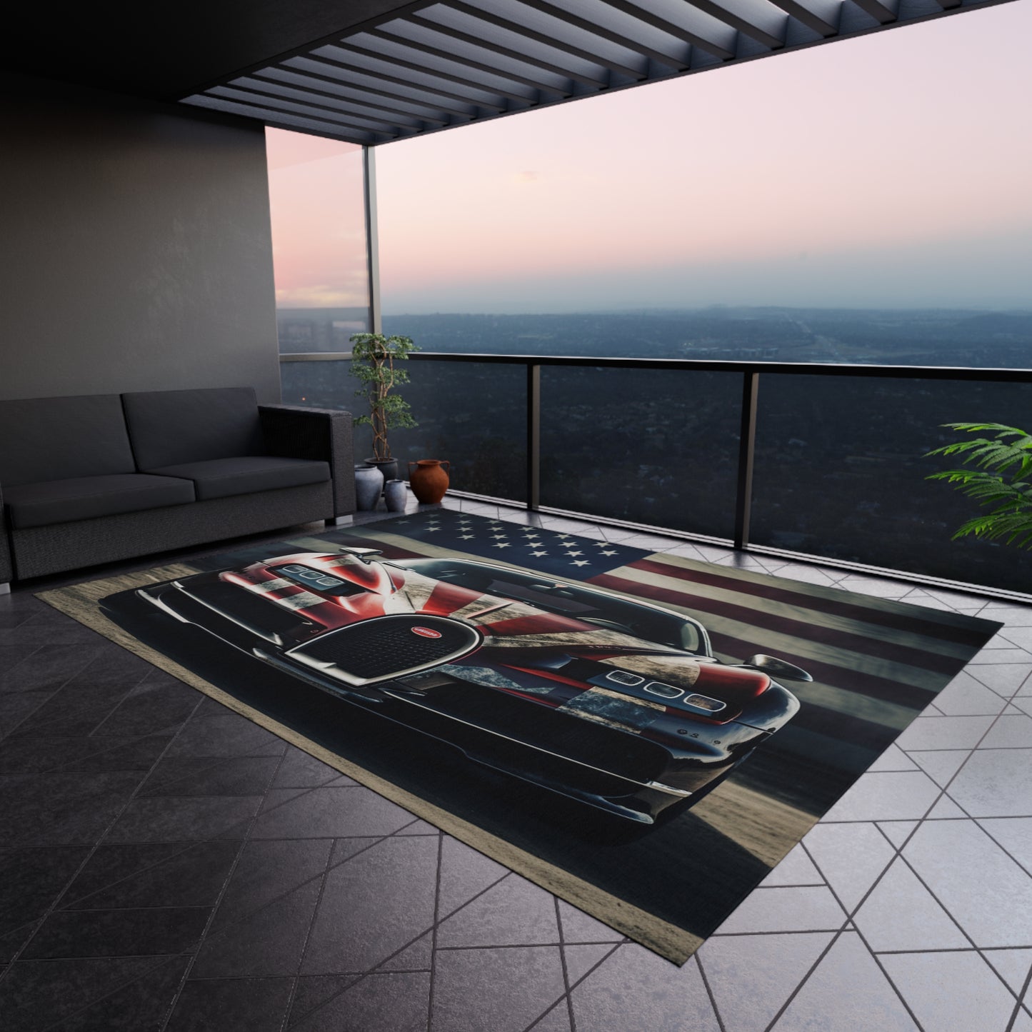 Outdoor Rug  American Flag Background Bugatti 3