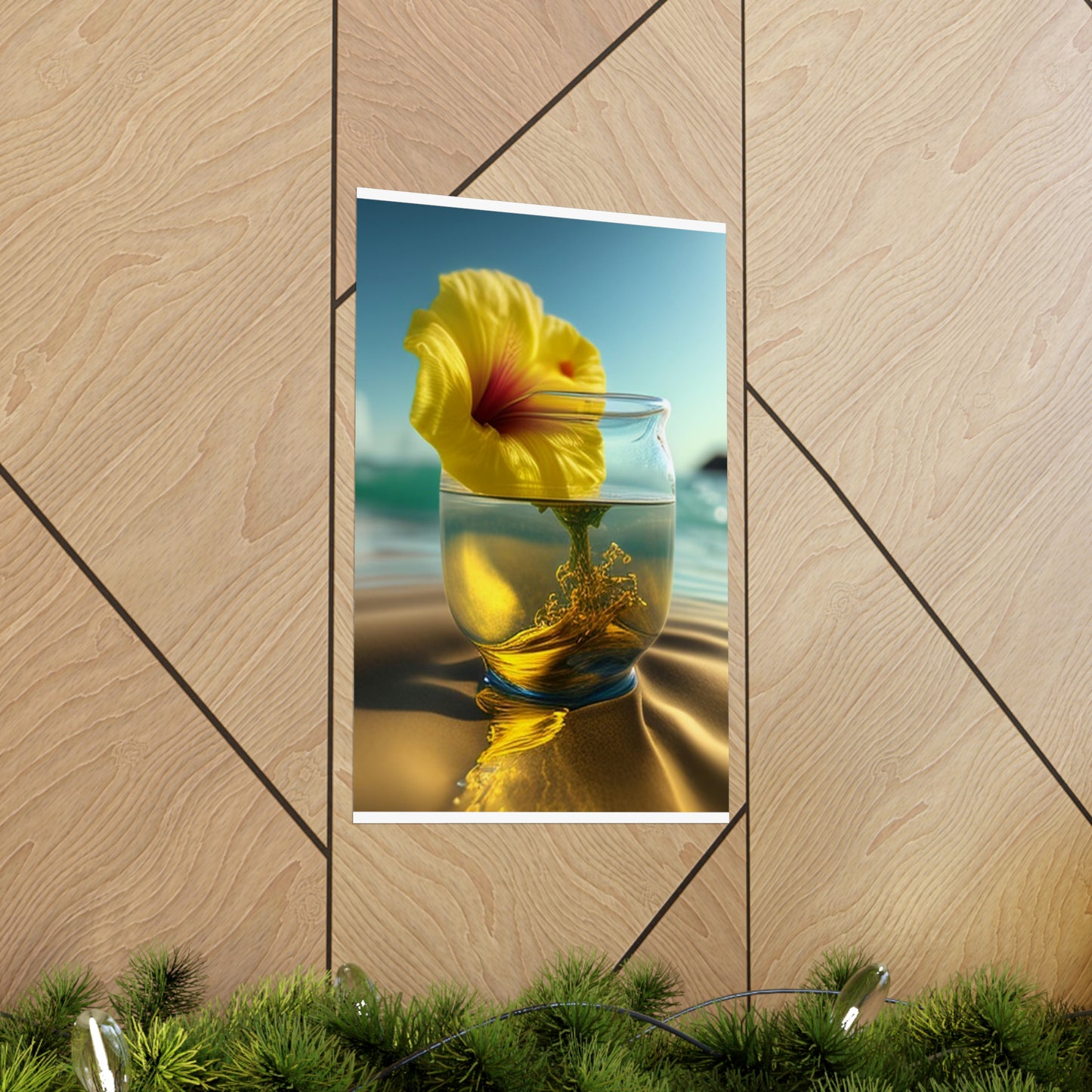 Premium Matte Vertical Posters Yellow Hibiscus glass 1