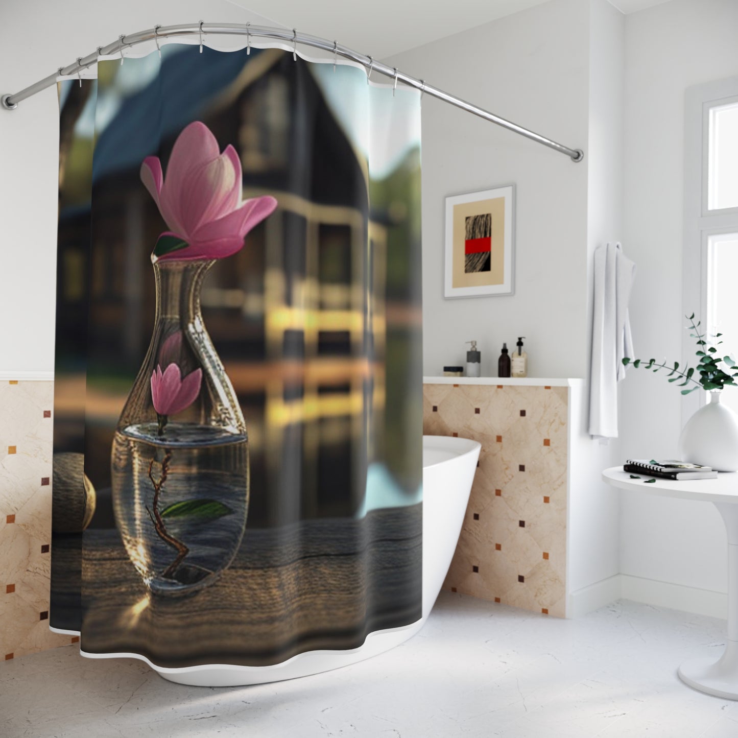 Polyester Shower Curtain Magnolia in a Glass vase 4