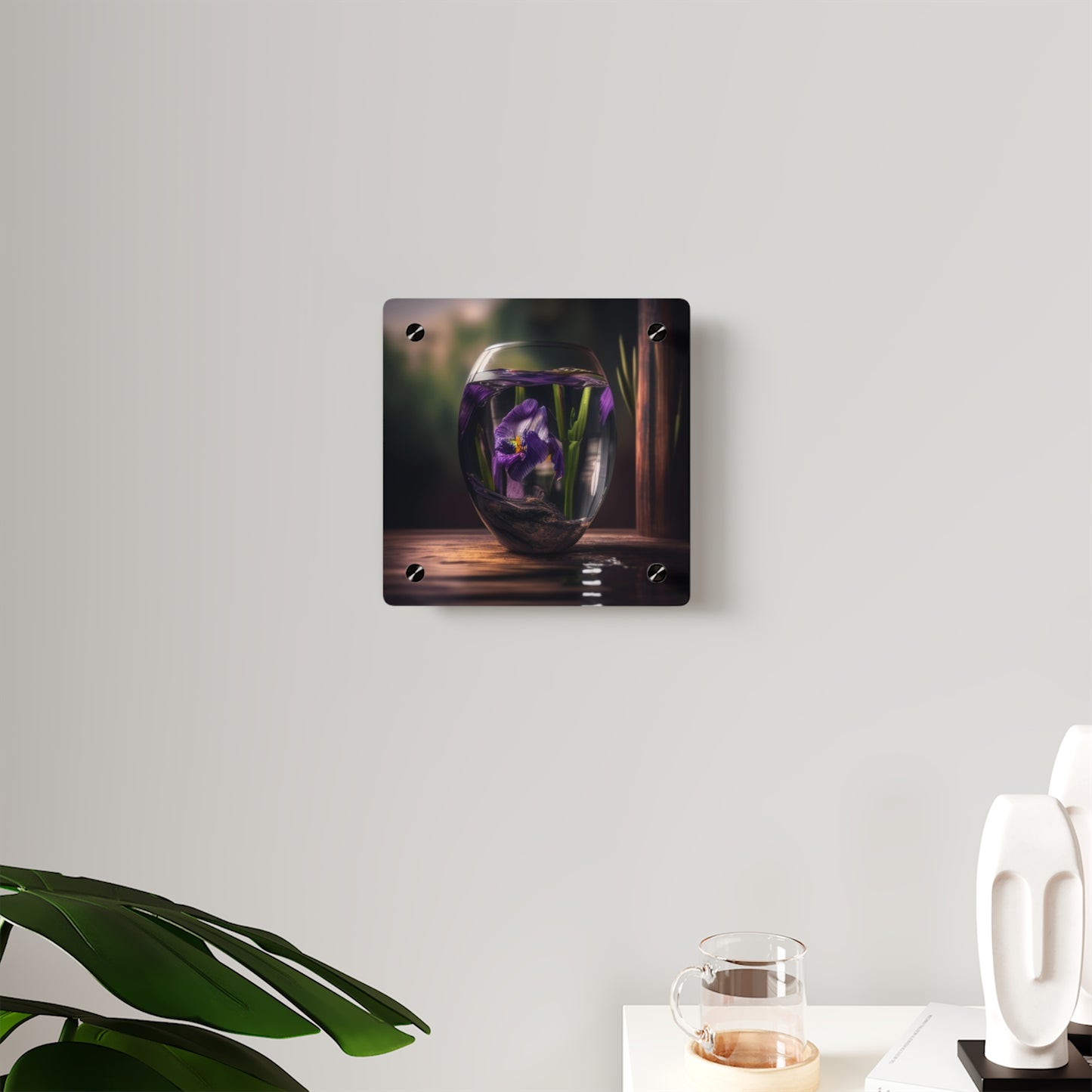 Acrylic Wall Art Panels Purple Iris in a vase 4