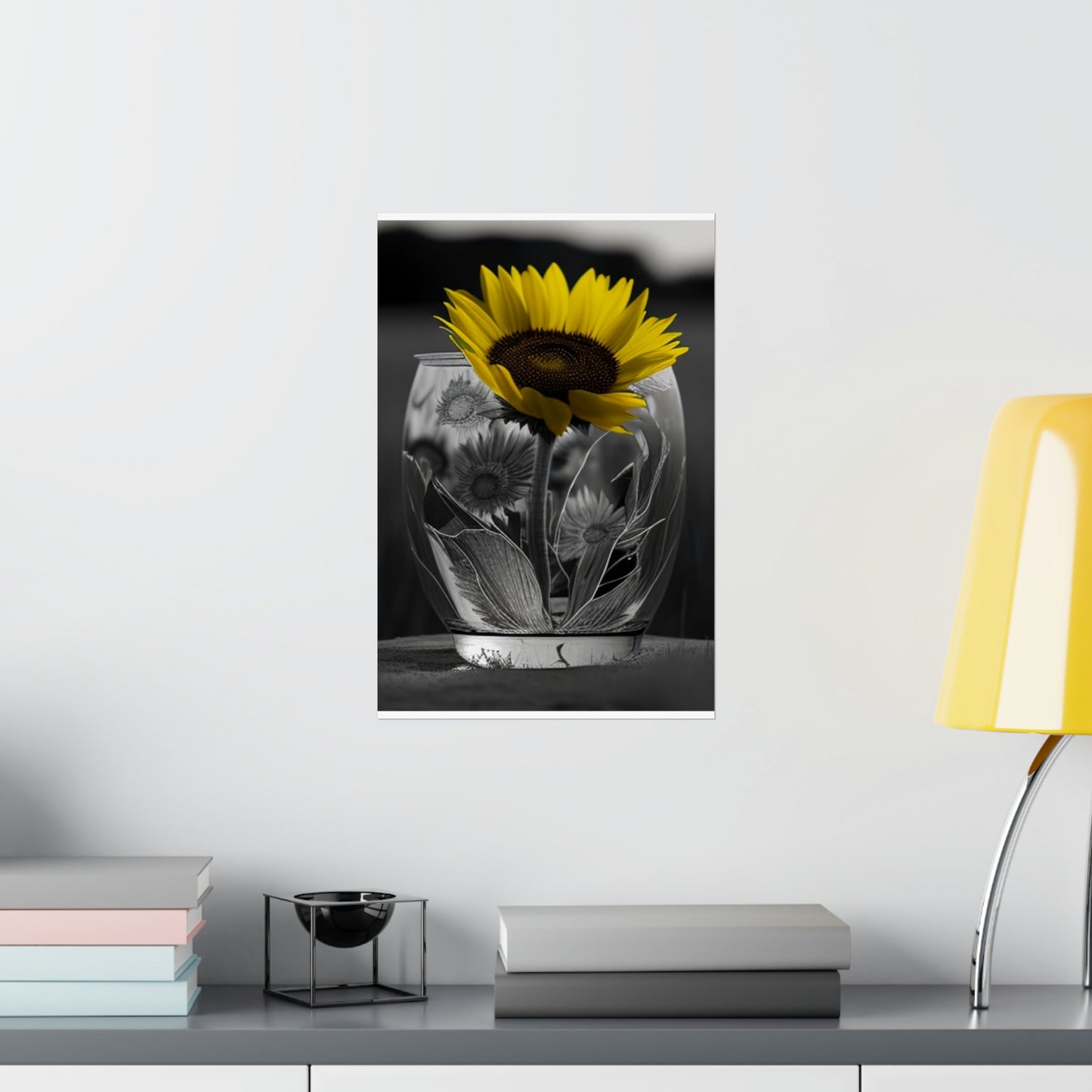 Premium Matte Vertical Posters Yellw Sunflower in a vase 1