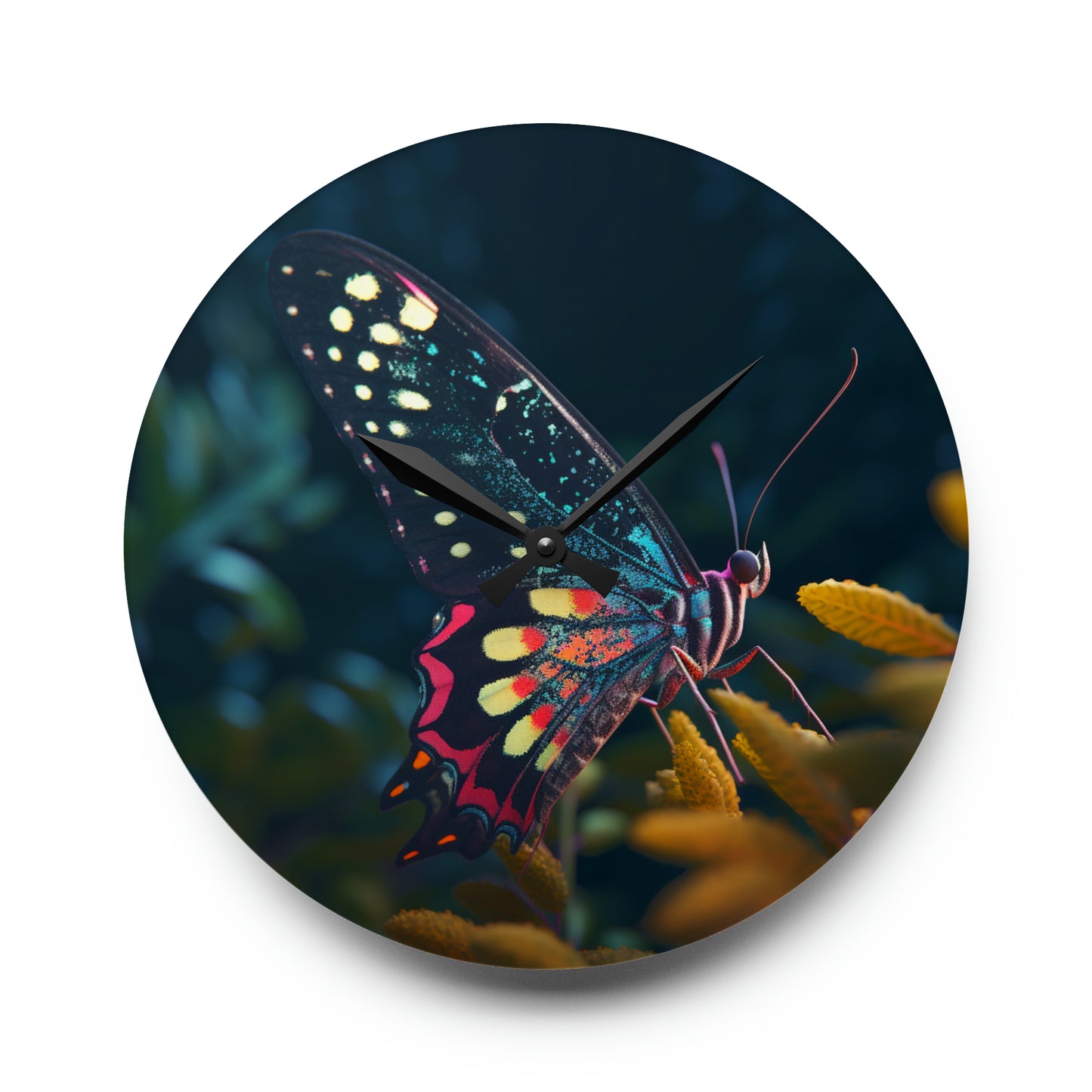 Acrylic Wall Clock Hyper Colorful Butterfly Macro 2