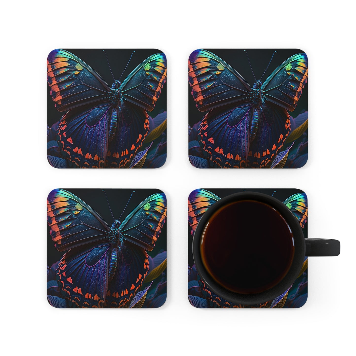 Corkwood Coaster Set Hue Neon Butterfly 3