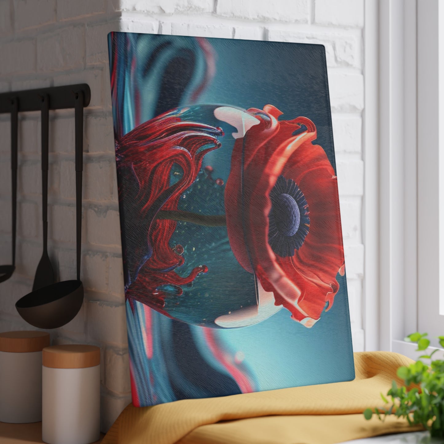 Glass Cutting Board Red Anemone in a Vase 2