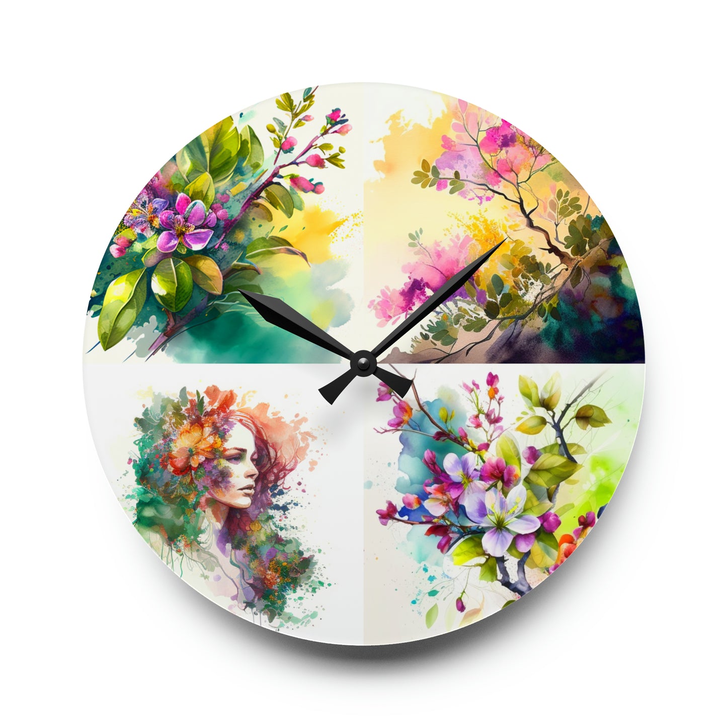 Acrylic Wall Clock Mother Nature Bright Spring Colors Realistic Watercolor 5