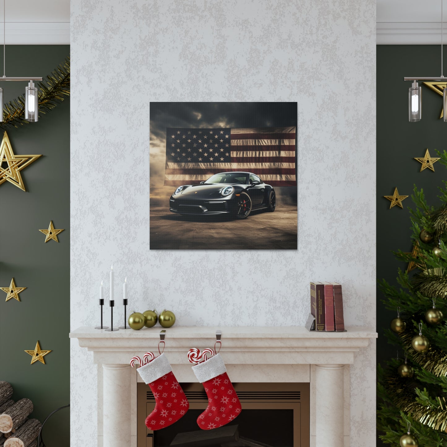 Canvas Gallery Wraps American Flag Background Porsche 4