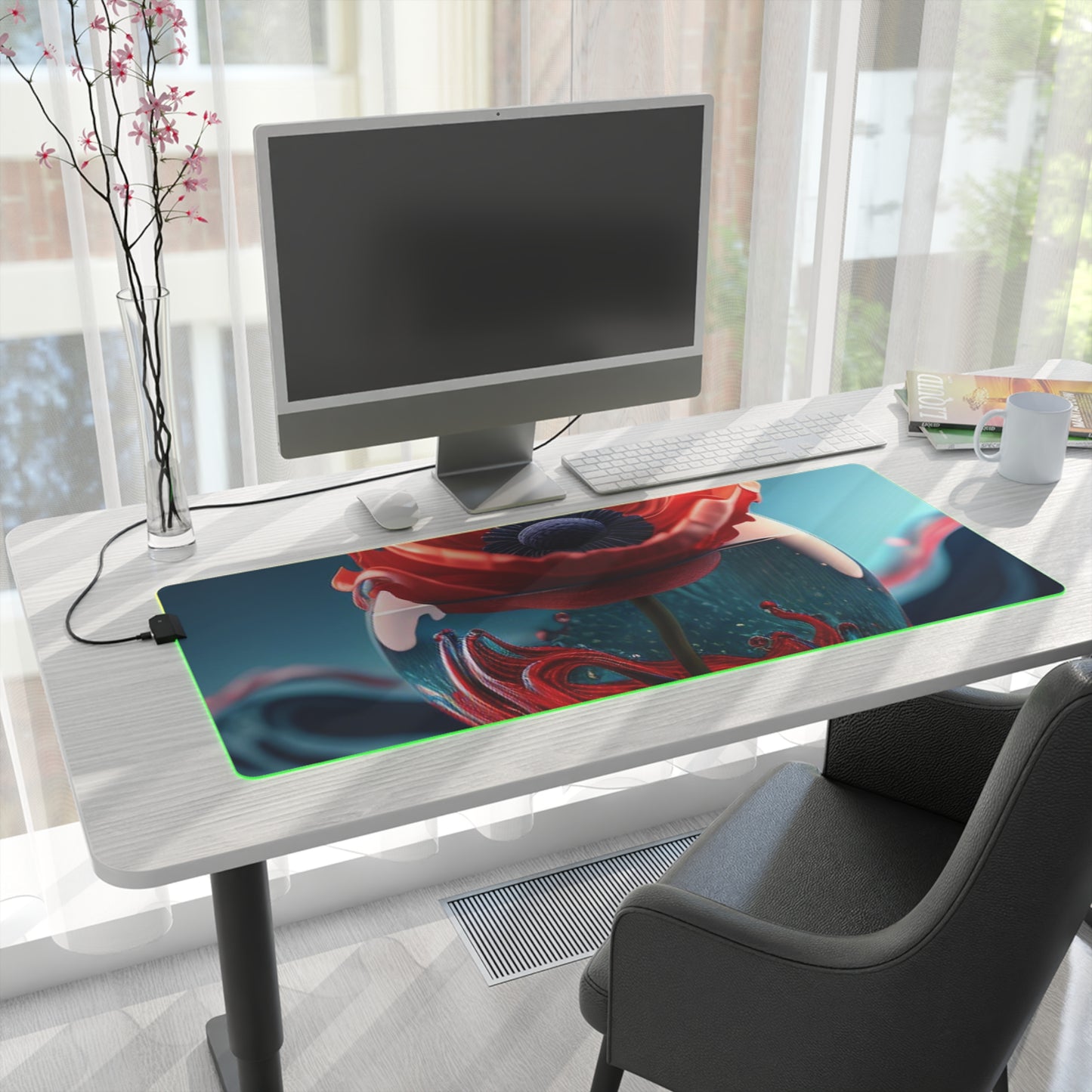 LED Gaming Mouse Pad Red Anemone in a Vase 2