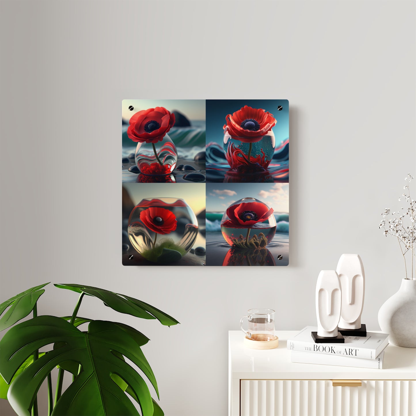 Acrylic Wall Art Panels Red Anemone in a Vase 5