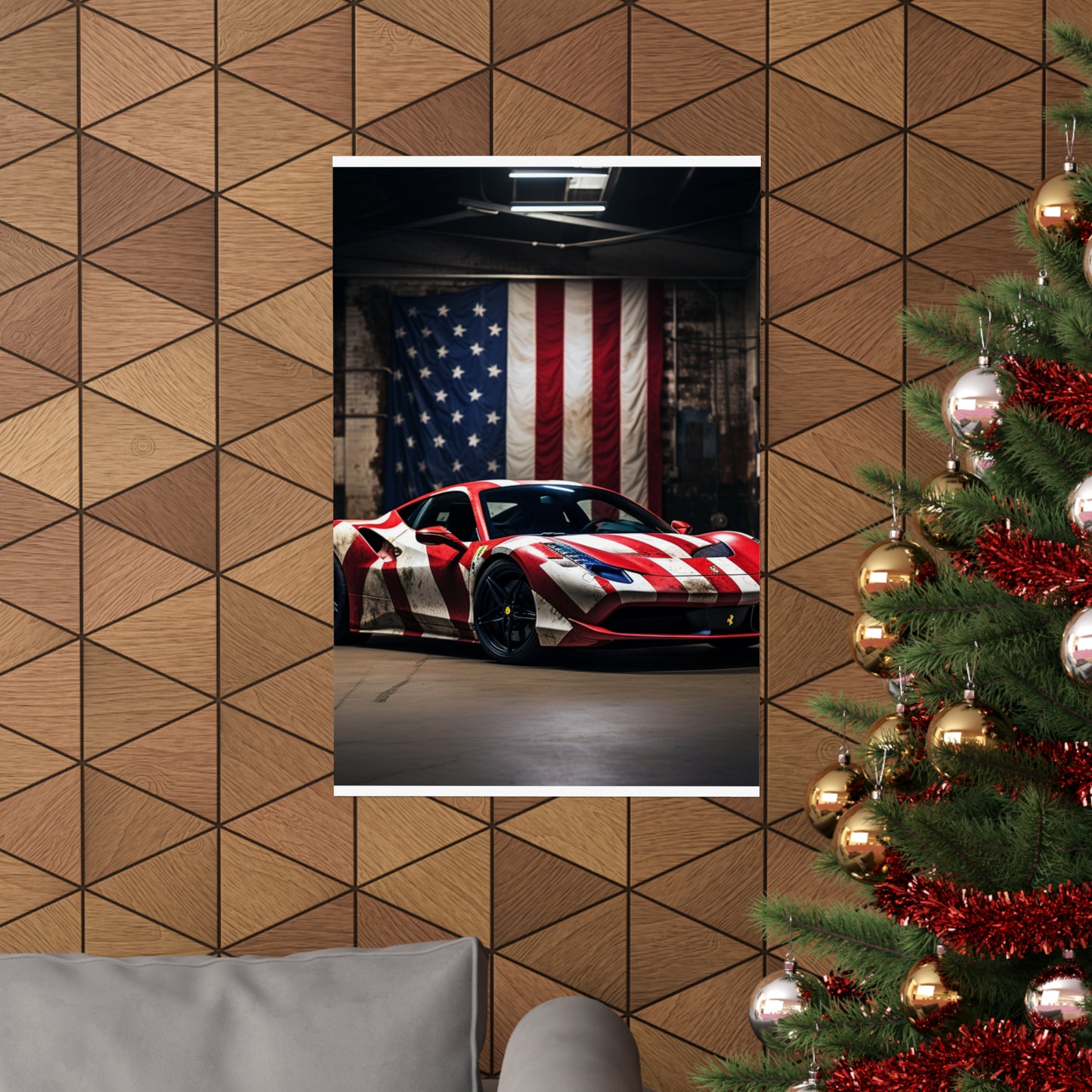 Premium Matte Vertical Posters American Flag Farrari 2