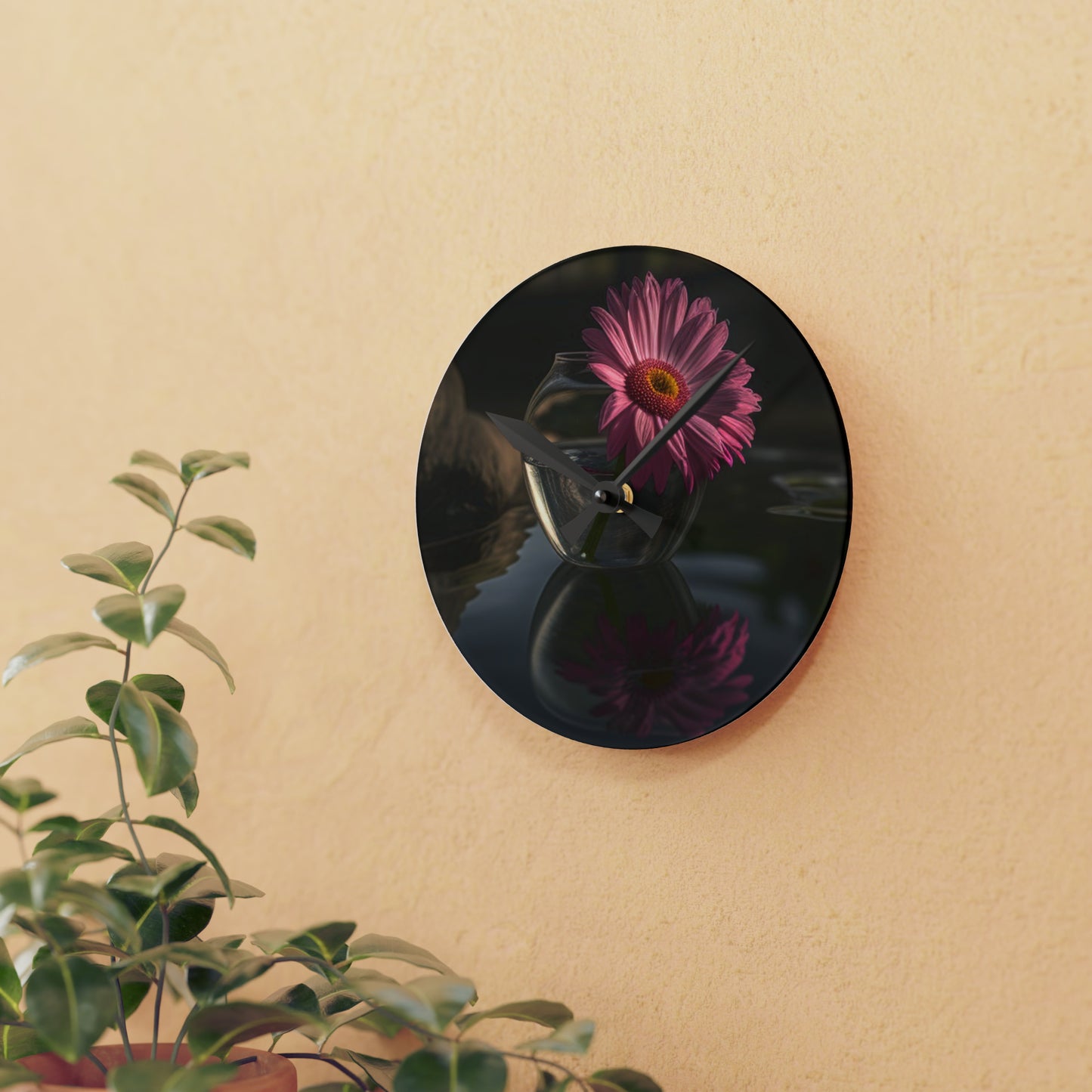 Acrylic Wall Clock Pink Daisy 2