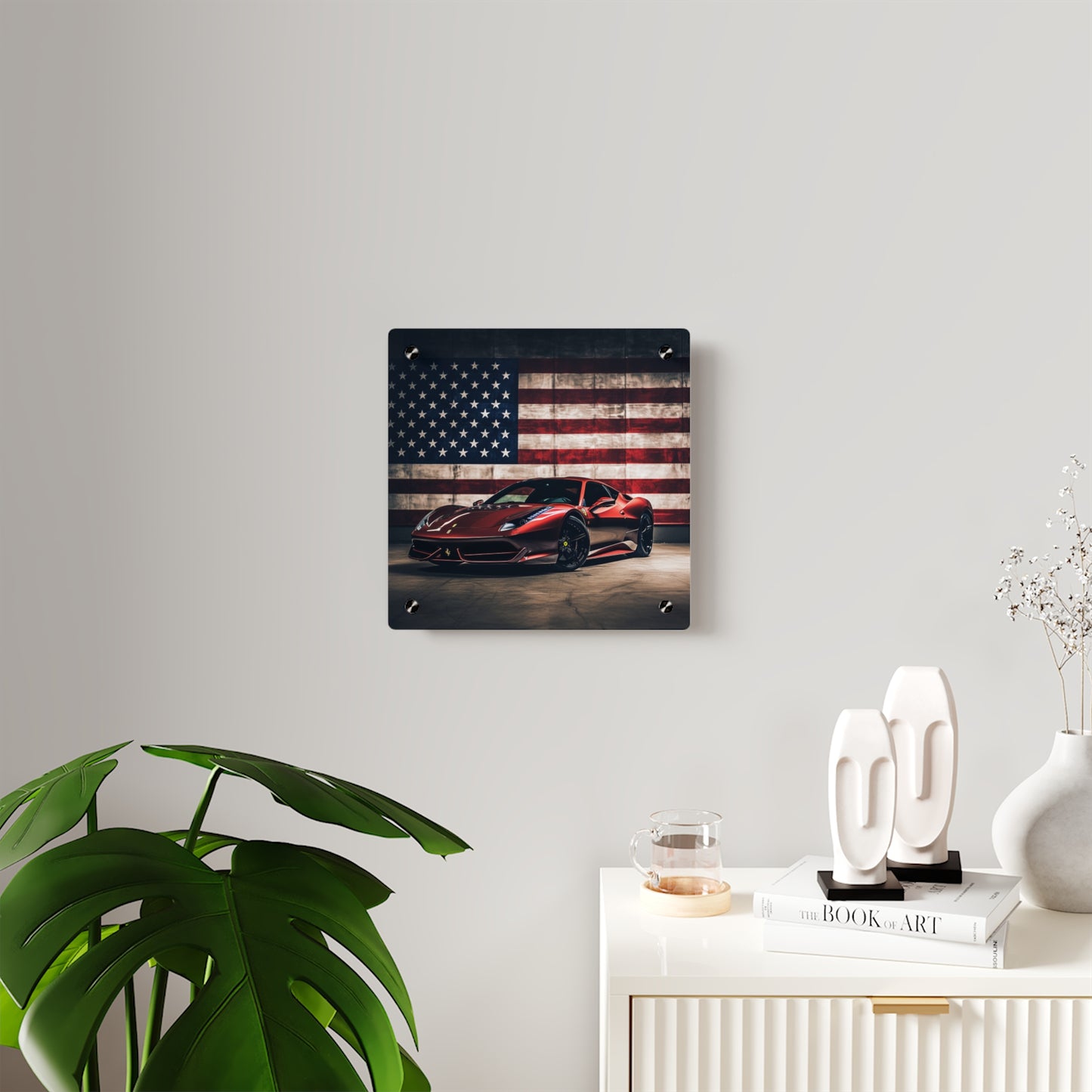 Acrylic Wall Art Panels American Flag Background Ferrari 4