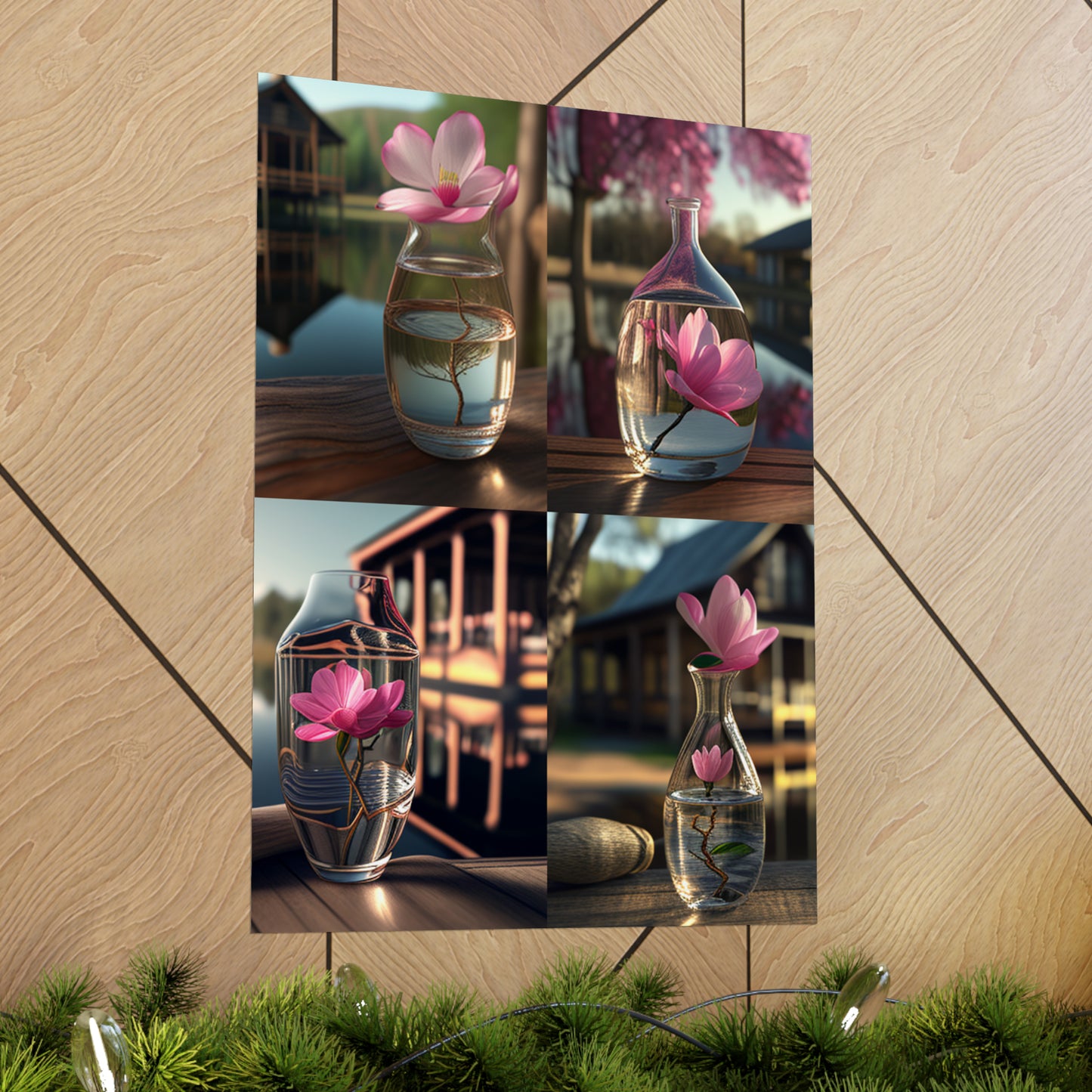 Premium Matte Vertical Posters Magnolia in a Glass vase 5