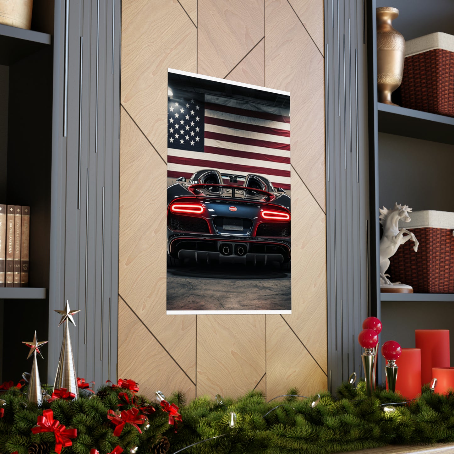 Premium Matte Vertical Posters American Flag Background Bugatti 4