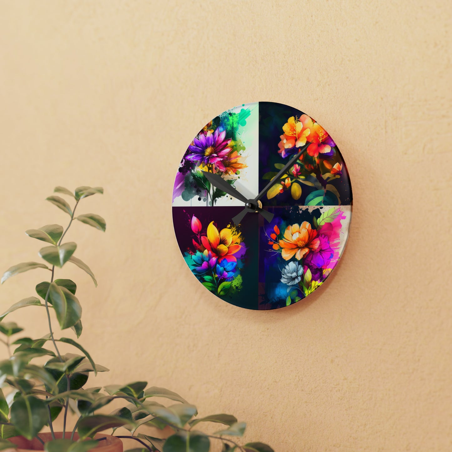 Acrylic Wall Clock Bright Spring Flowers 5