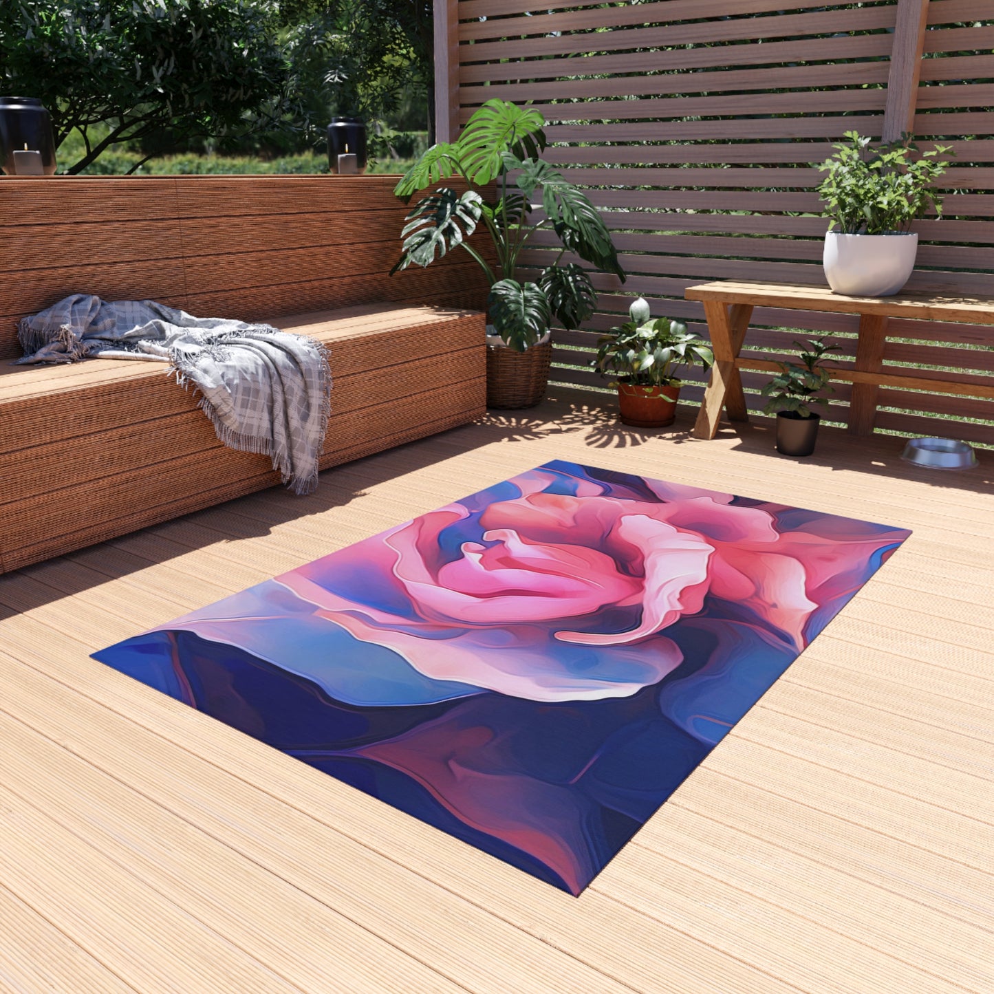 Outdoor Rug  Pink & Blue Tulip Rose 1