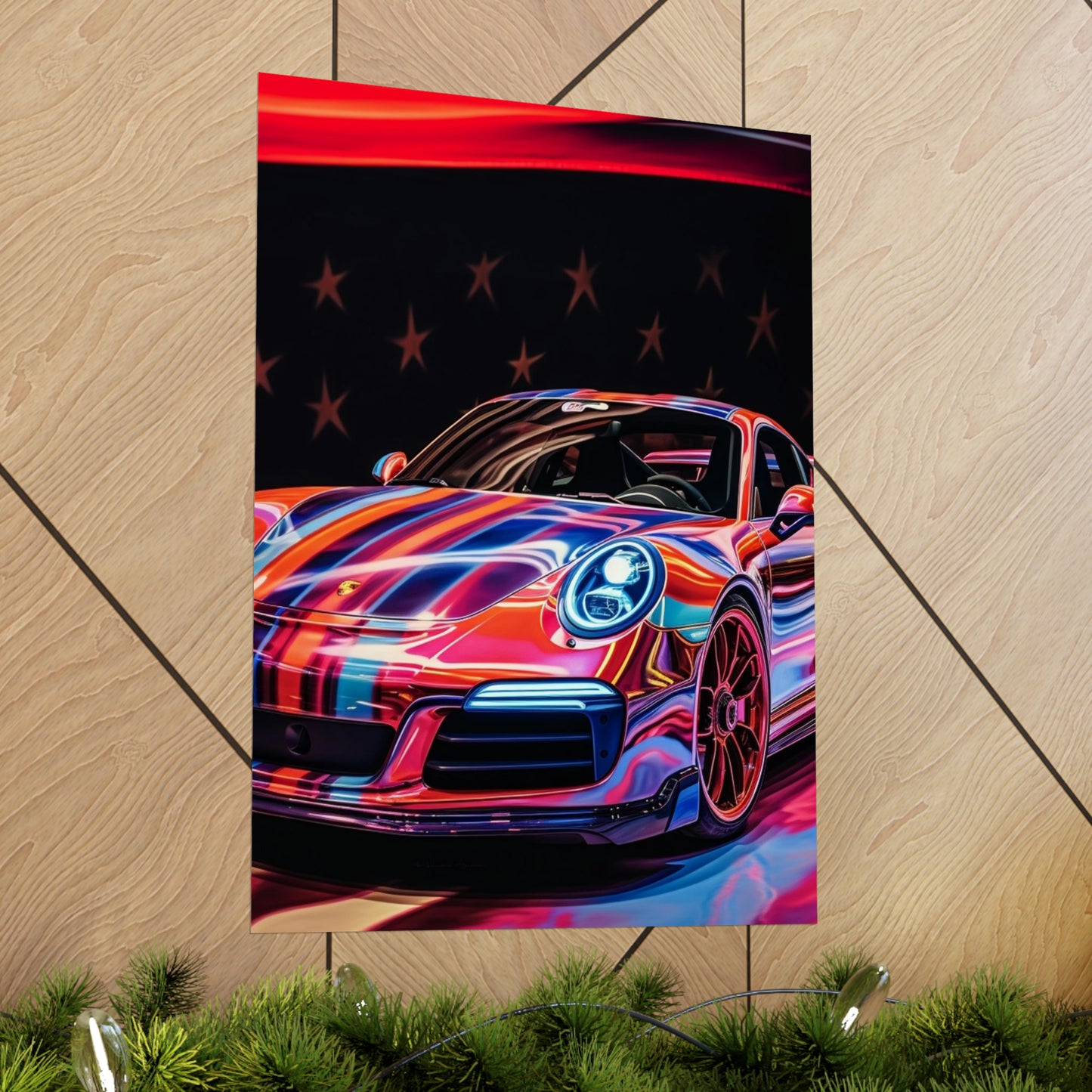 Premium Matte Vertical Posters American Flag Colored Porsche 2