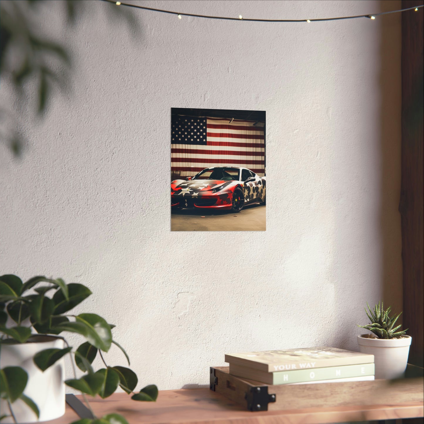 Premium Matte Vertical Posters American Flag Farrari 1