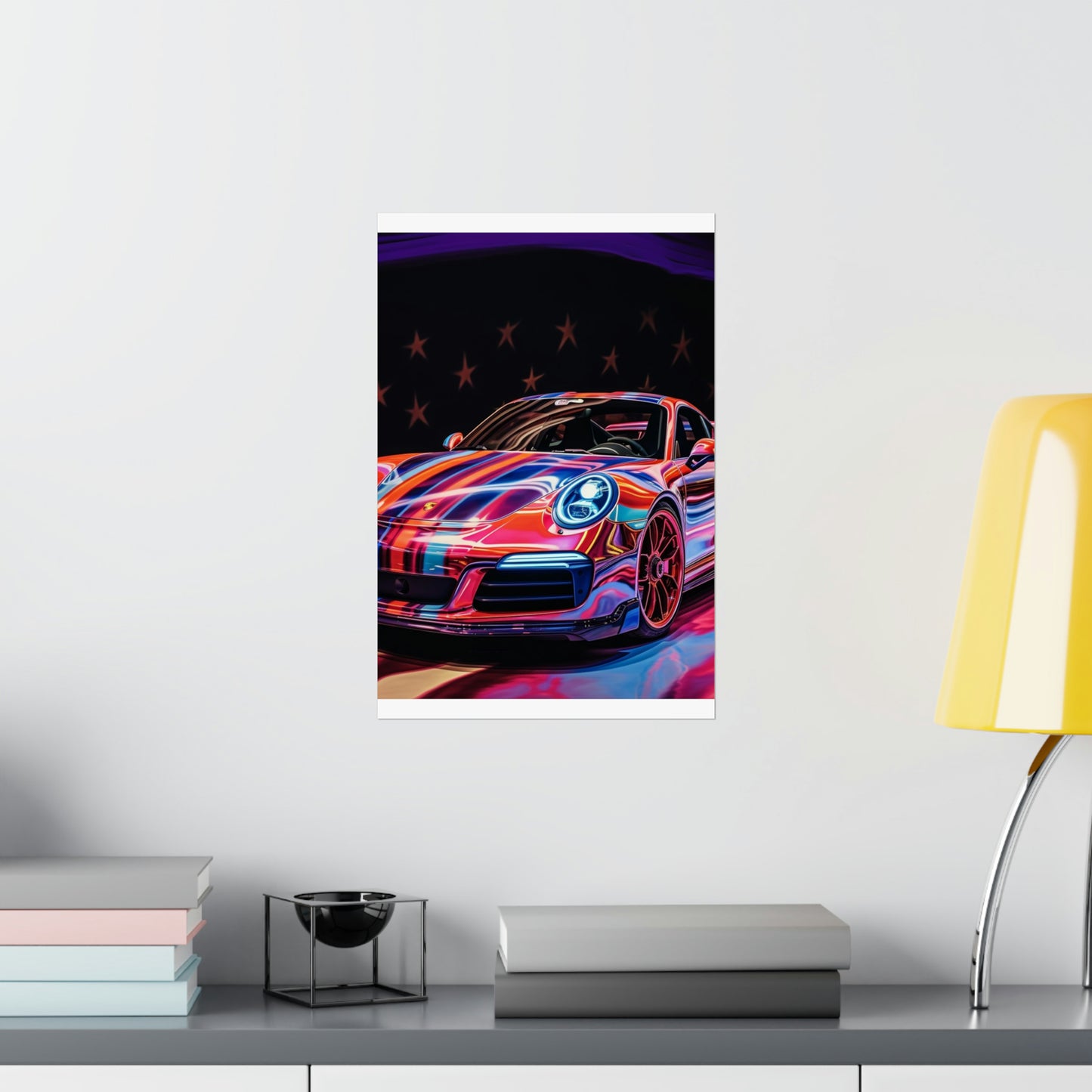 Premium Matte Vertical Posters American Flag Colored Porsche 1