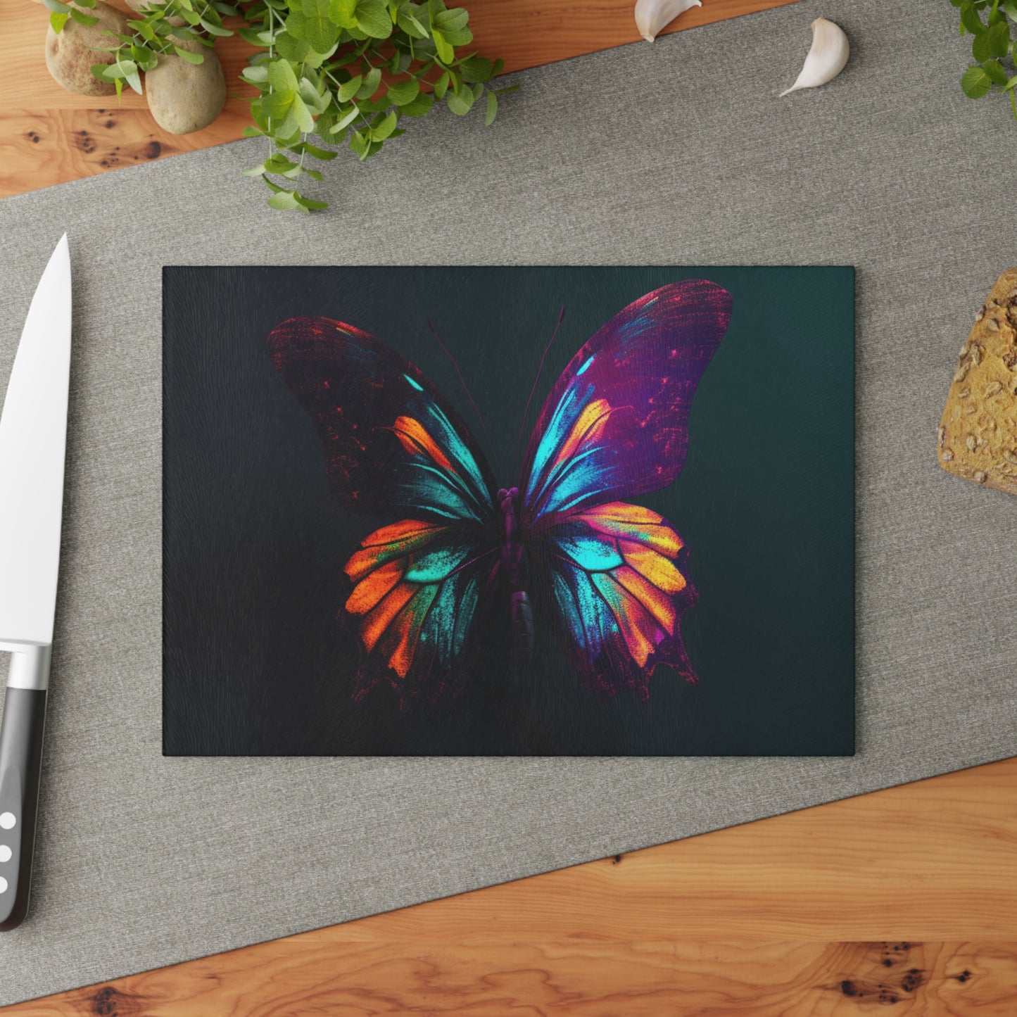 Glass Cutting Board Hyper Colorful Butterfly Macro 4