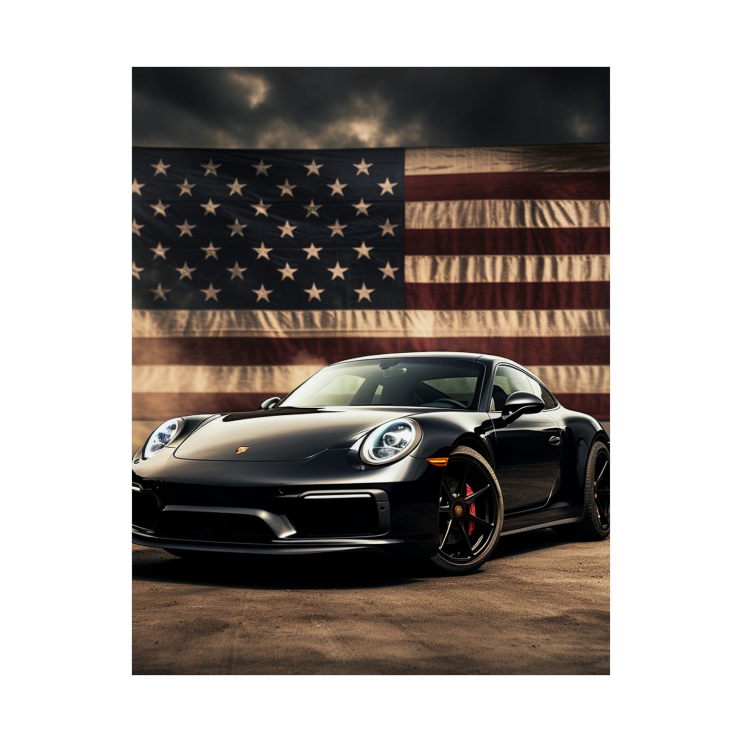 Premium Matte Vertical Posters American Flag Background Porsche 4