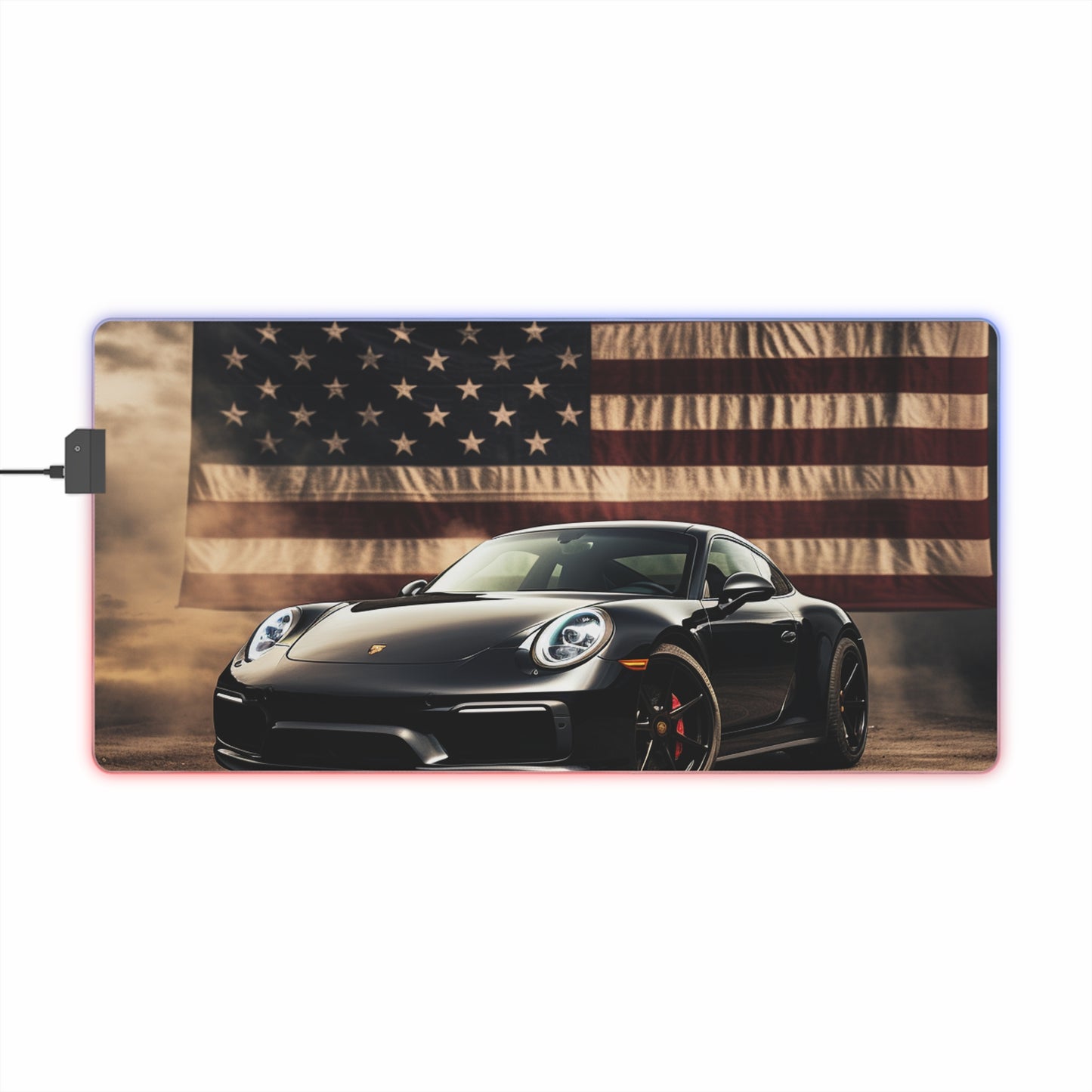 LED Gaming Mouse Pad American Flag Background Porsche 4