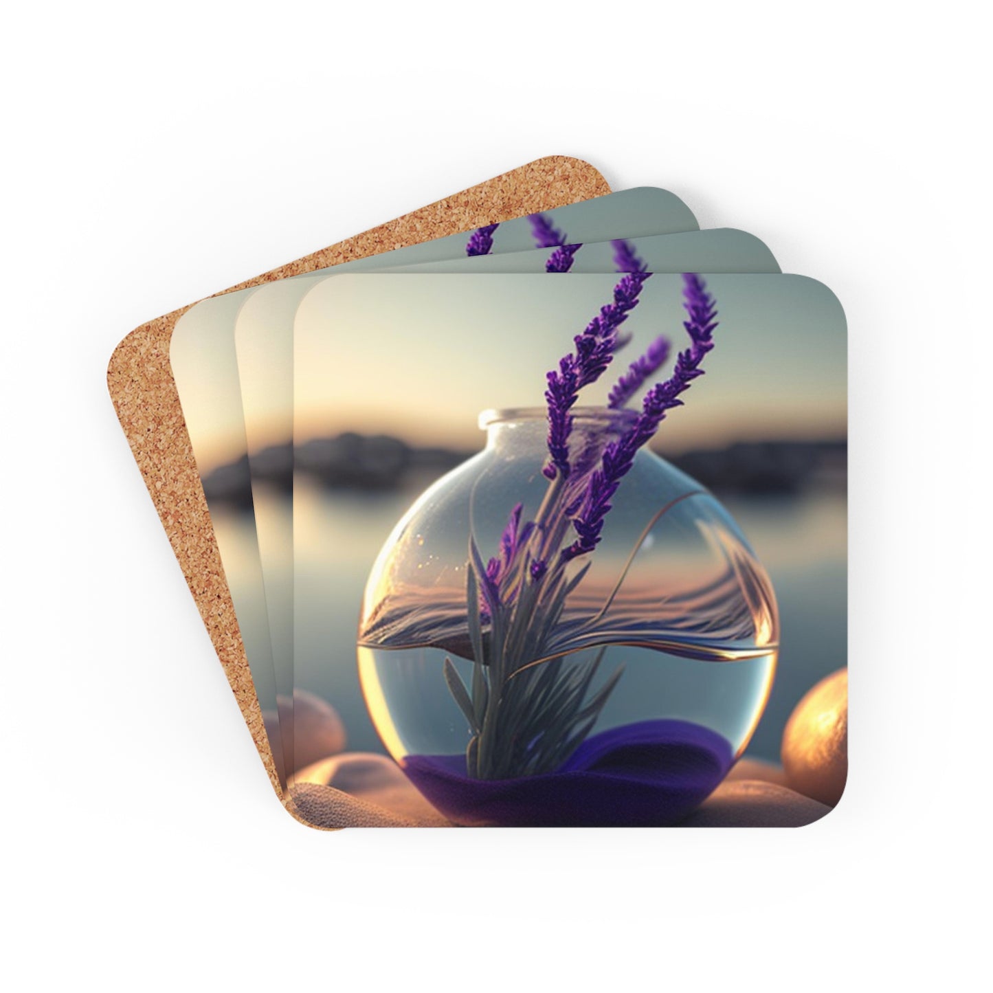 Corkwood Coaster Set Lavender in a vase 3