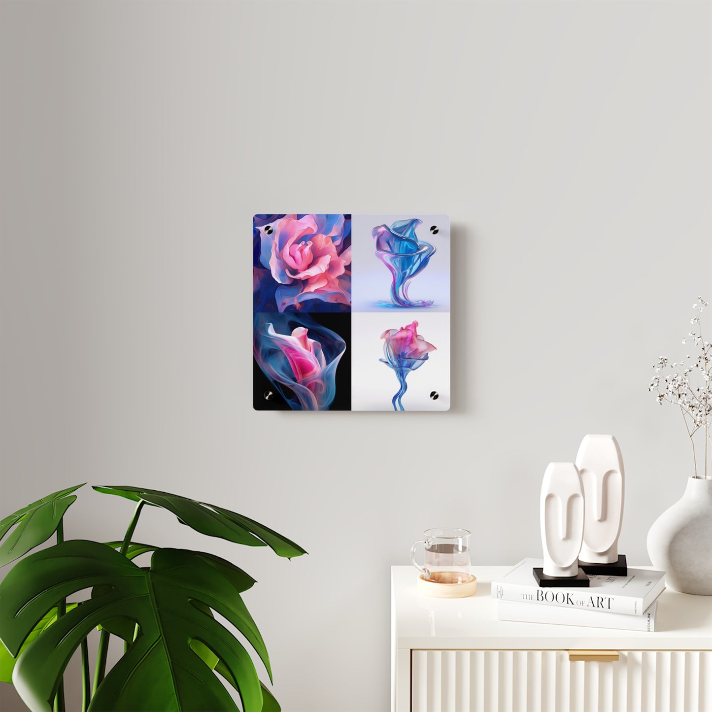 Acrylic Wall Art Panels Pink & Blue Tulip Rose 5