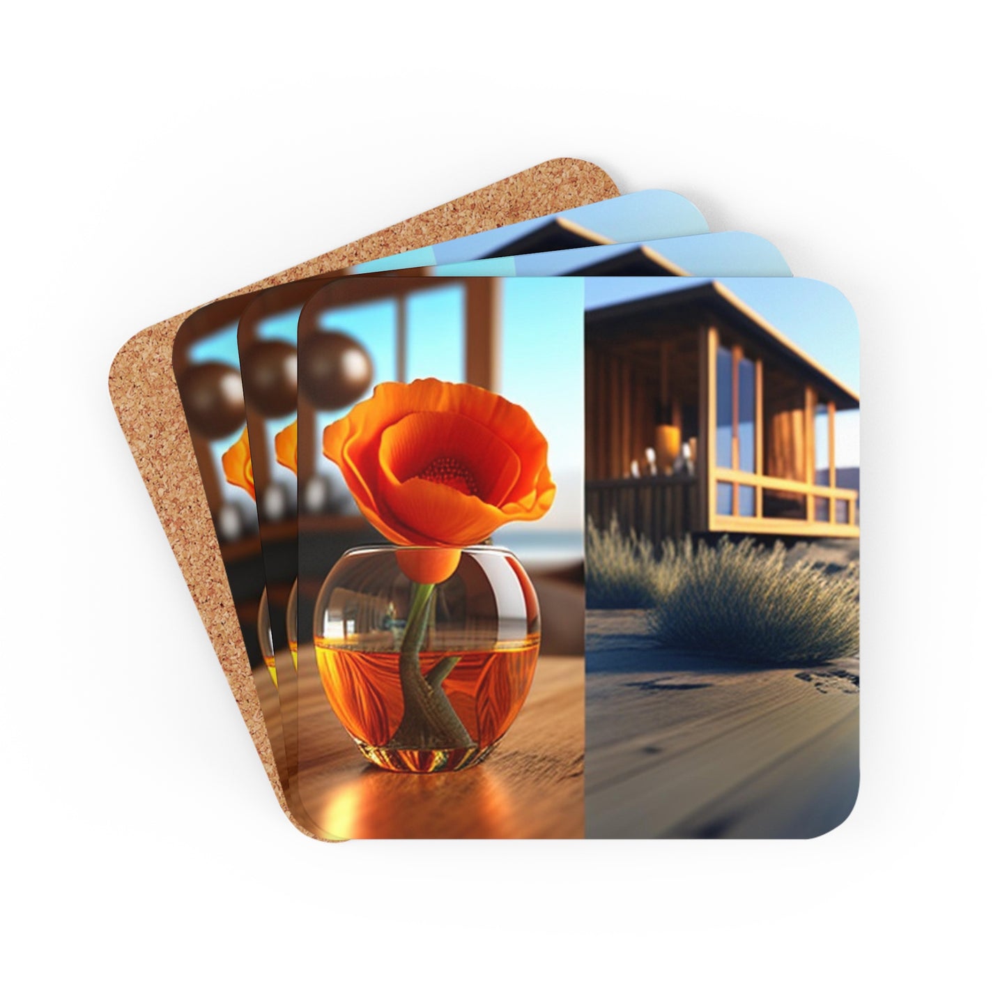 Corkwood Coaster Set Poppy in a Glass Vase 3