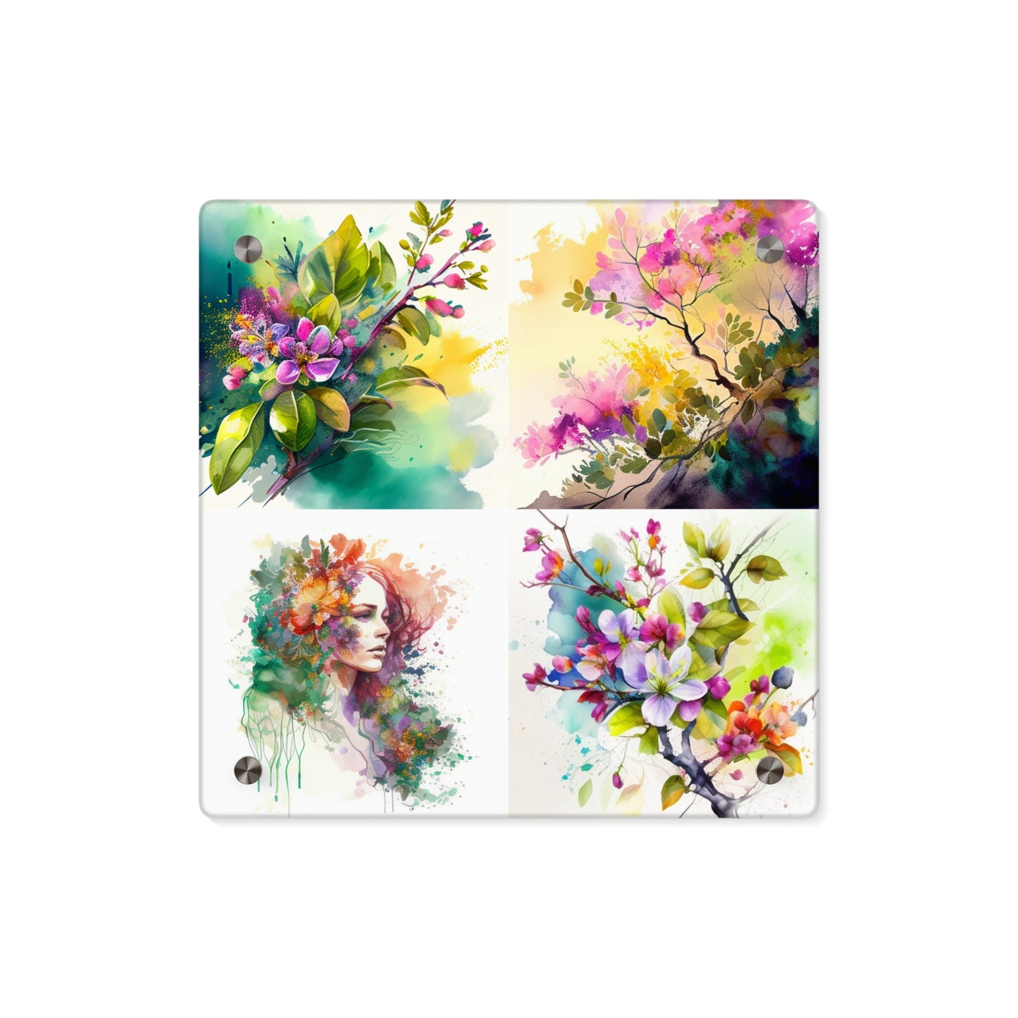 Acrylic Wall Art Panels Mother Nature Bright Spring Colors Realistic Watercolor 5