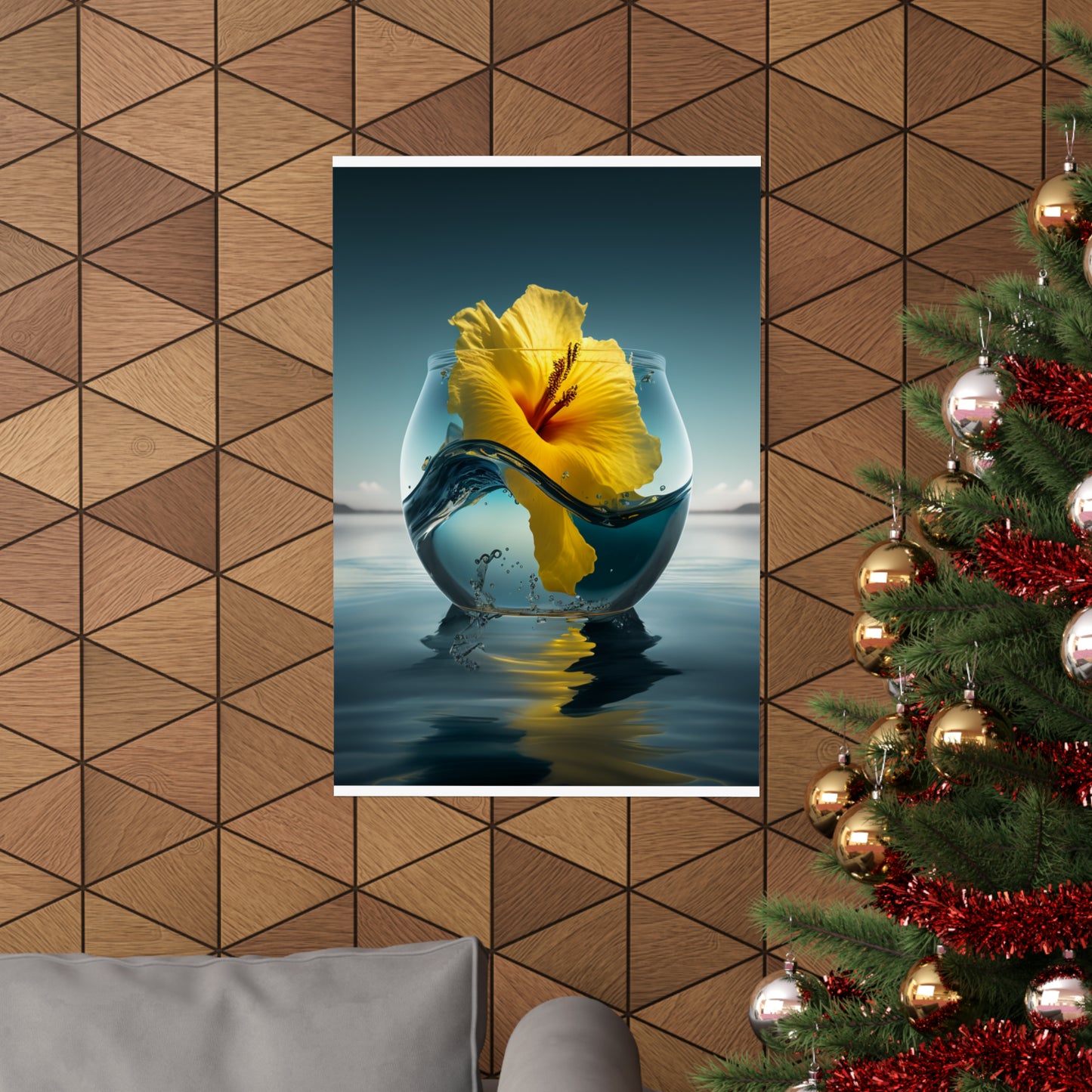 Premium Matte Vertical Posters Yellow Hibiscus glass 4