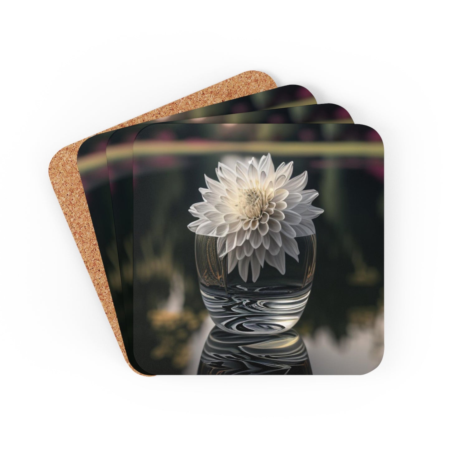 Corkwood Coaster Set White Dahlia 2