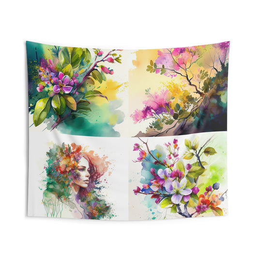 Indoor Wall Tapestries Mother Nature Bright Spring Colors Realistic Watercolor 5