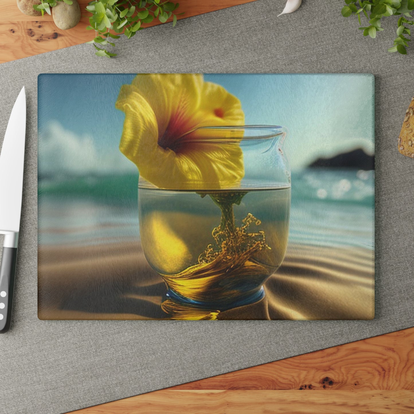 Glass Cutting Board Yellow Hibiscus glass 1