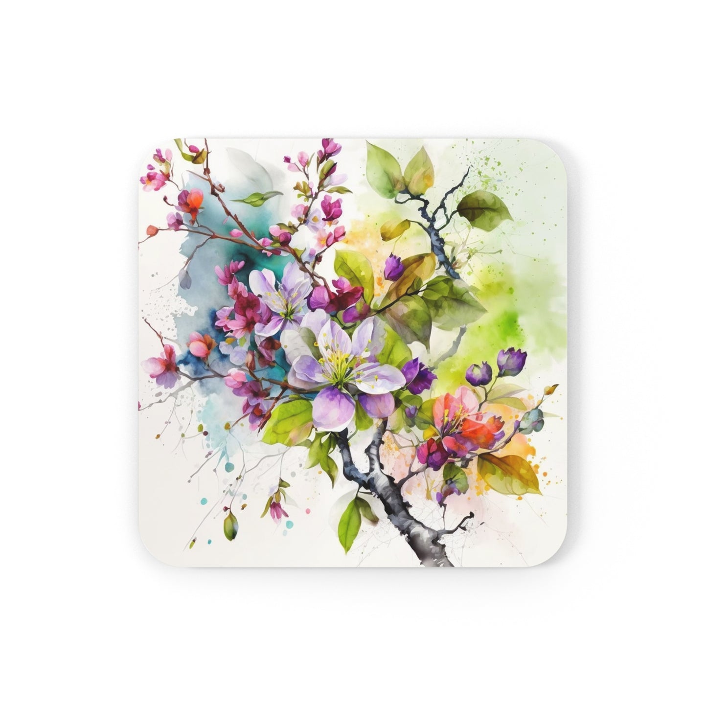Cork Back Coaster Mother Nature Bright Spring Colors Realistic Watercolor 4