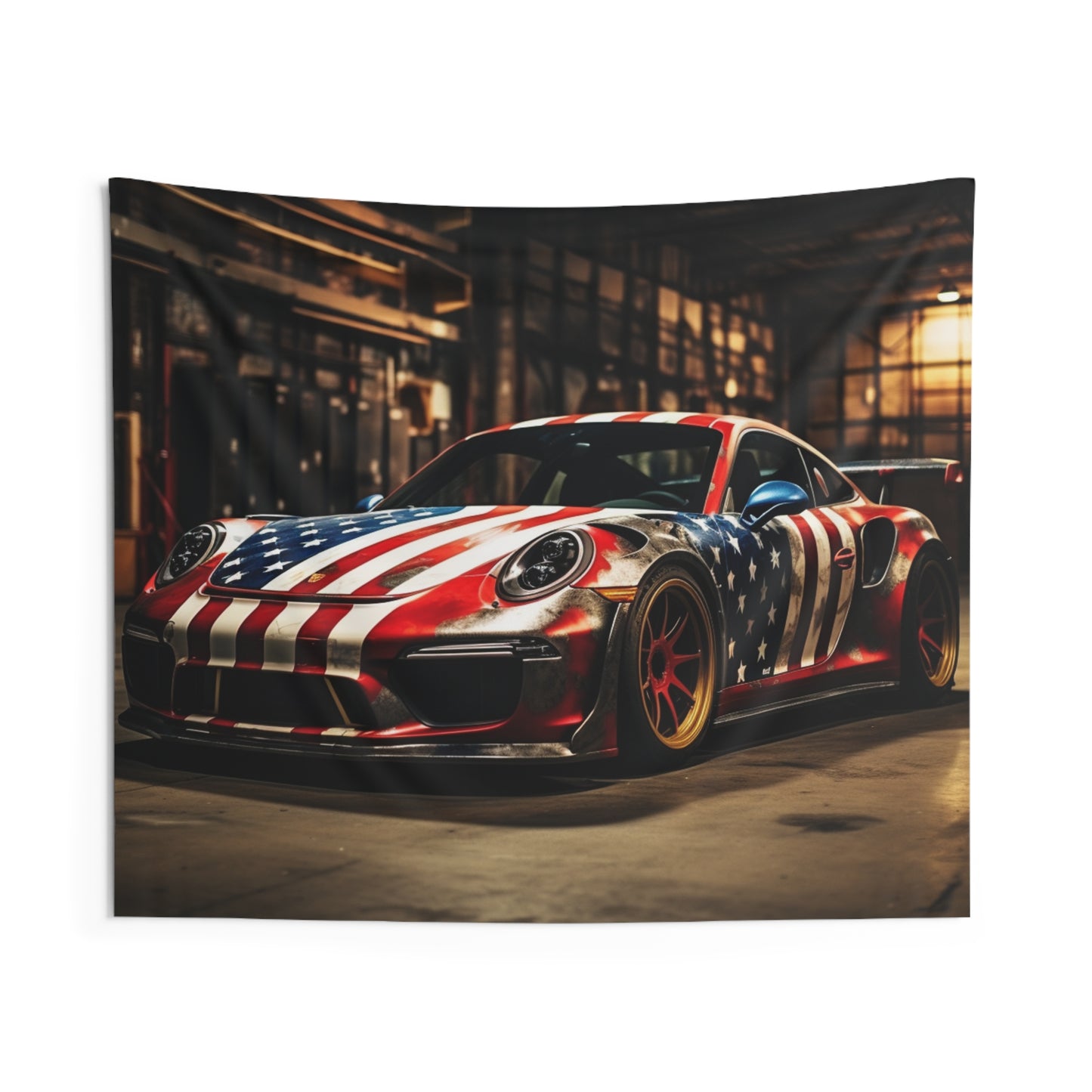 Indoor Wall Tapestries American Flag Porsche 4