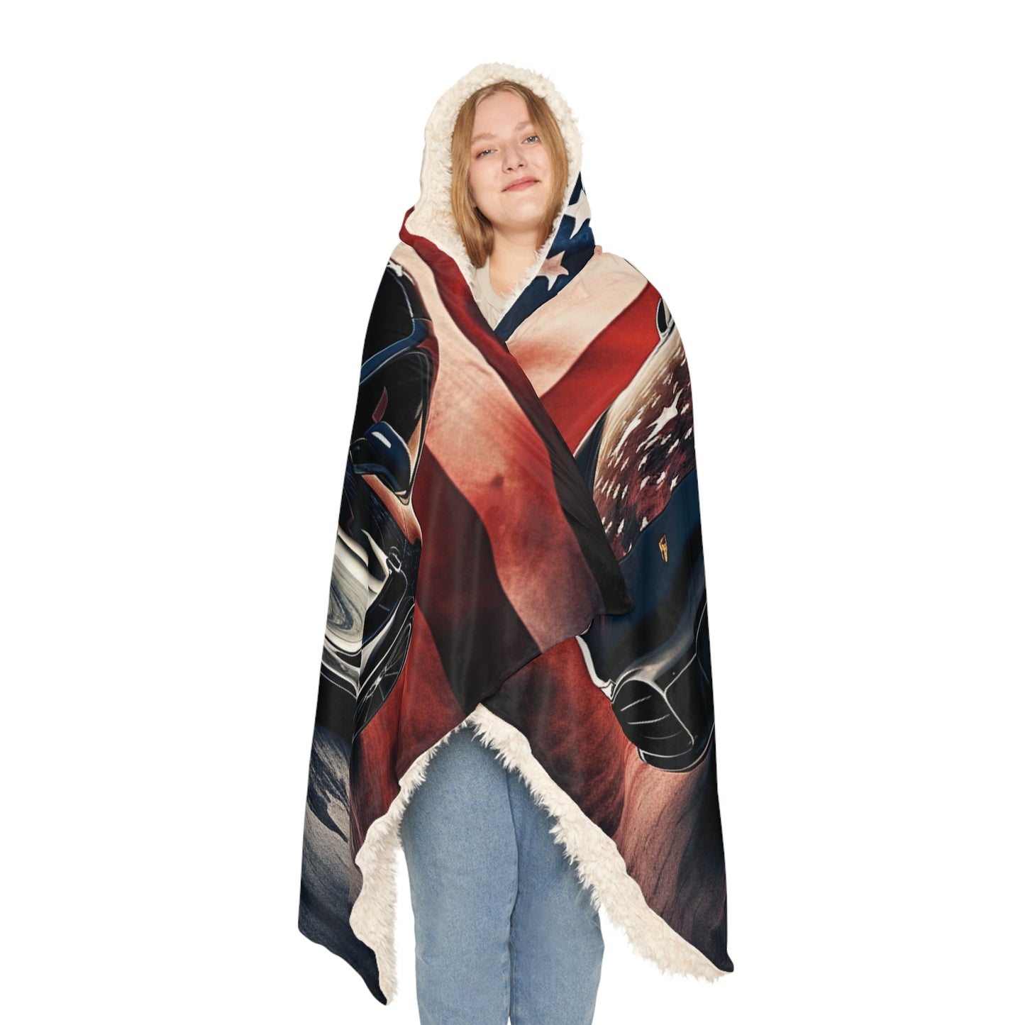 Snuggle Hooded Blanket Abstract American Flag Background Porsche 2